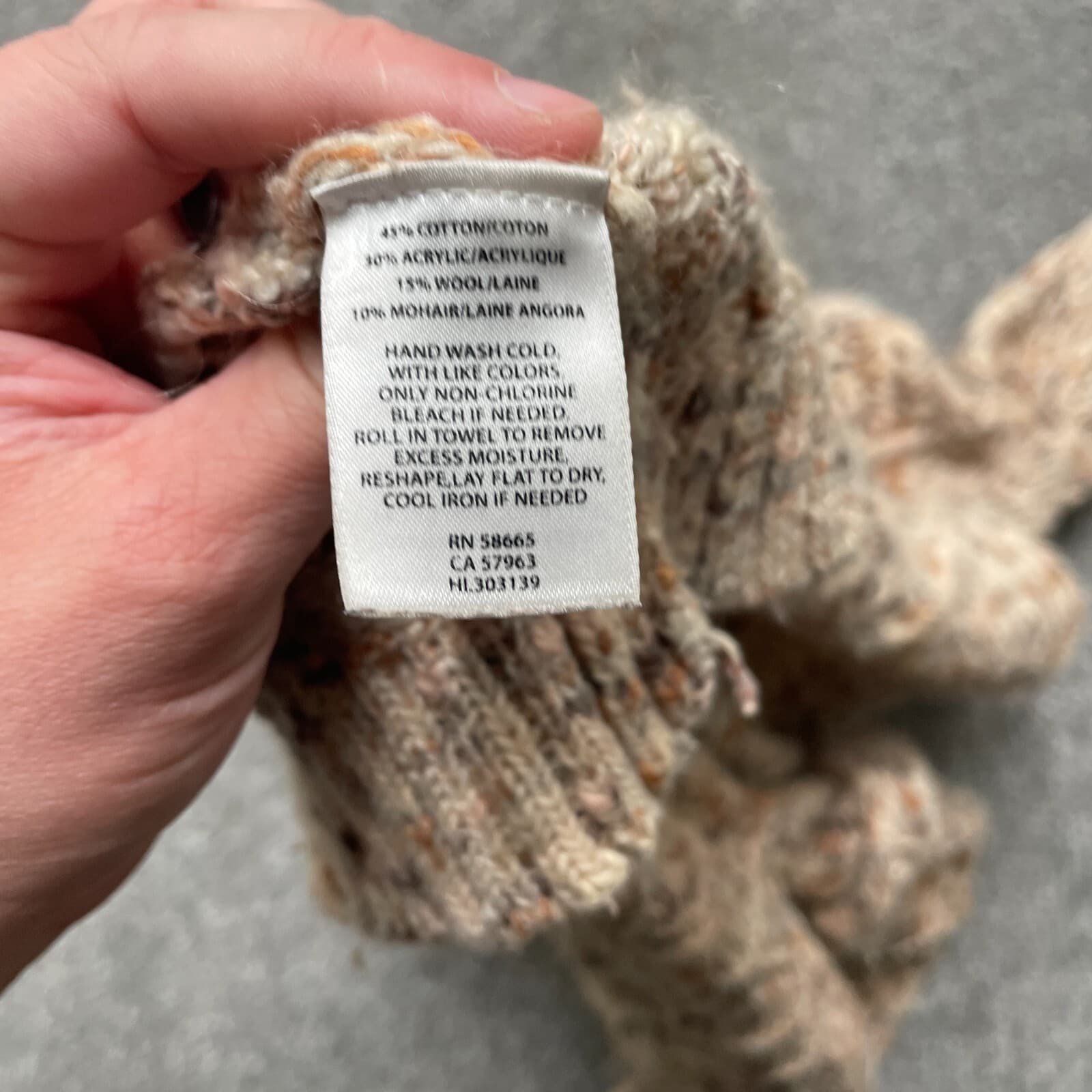 Hinge Sweater Medium Beige Open Knit Crochet Cotton Wool Blend Bohemian Ladies - Thumbnail 7