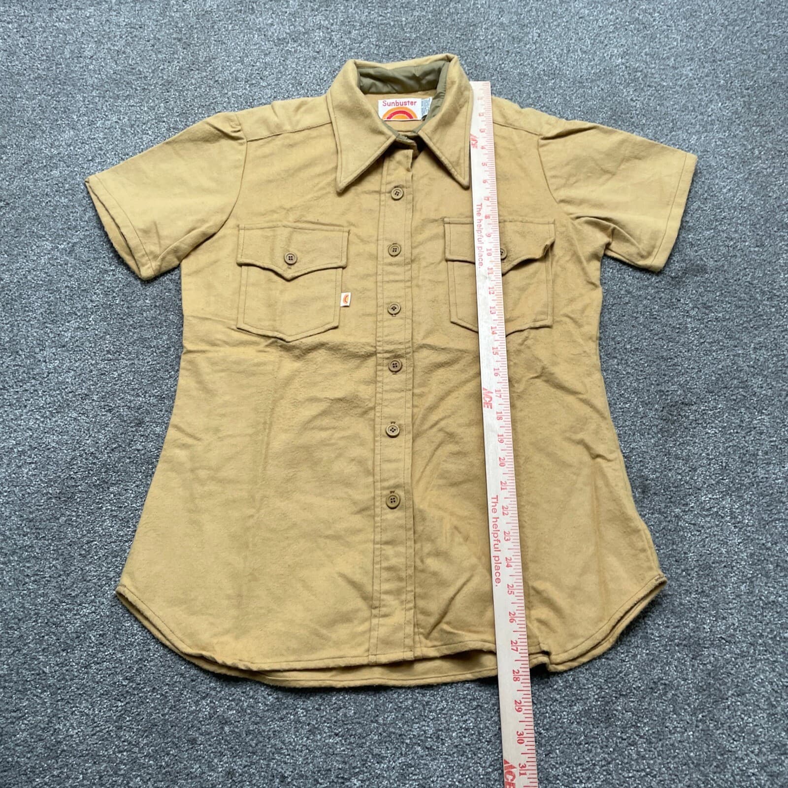 VINTAGE Sunbuster Shirt Large Beige Short Sleeve Western Pockets - Thumbnail 5