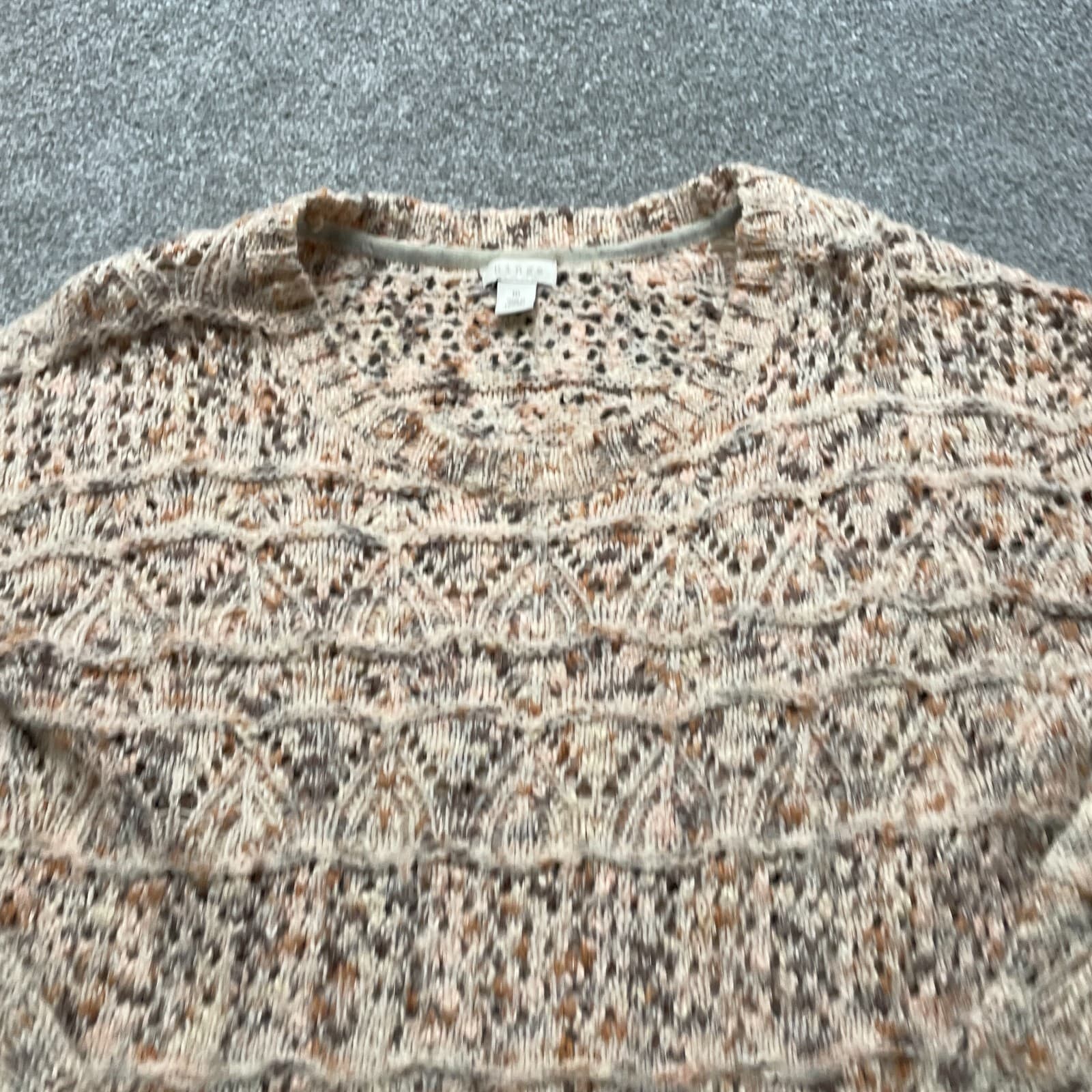 Hinge Sweater Medium Beige Open Knit Crochet Cotton Wool Blend Bohemian Ladies - Thumbnail 2