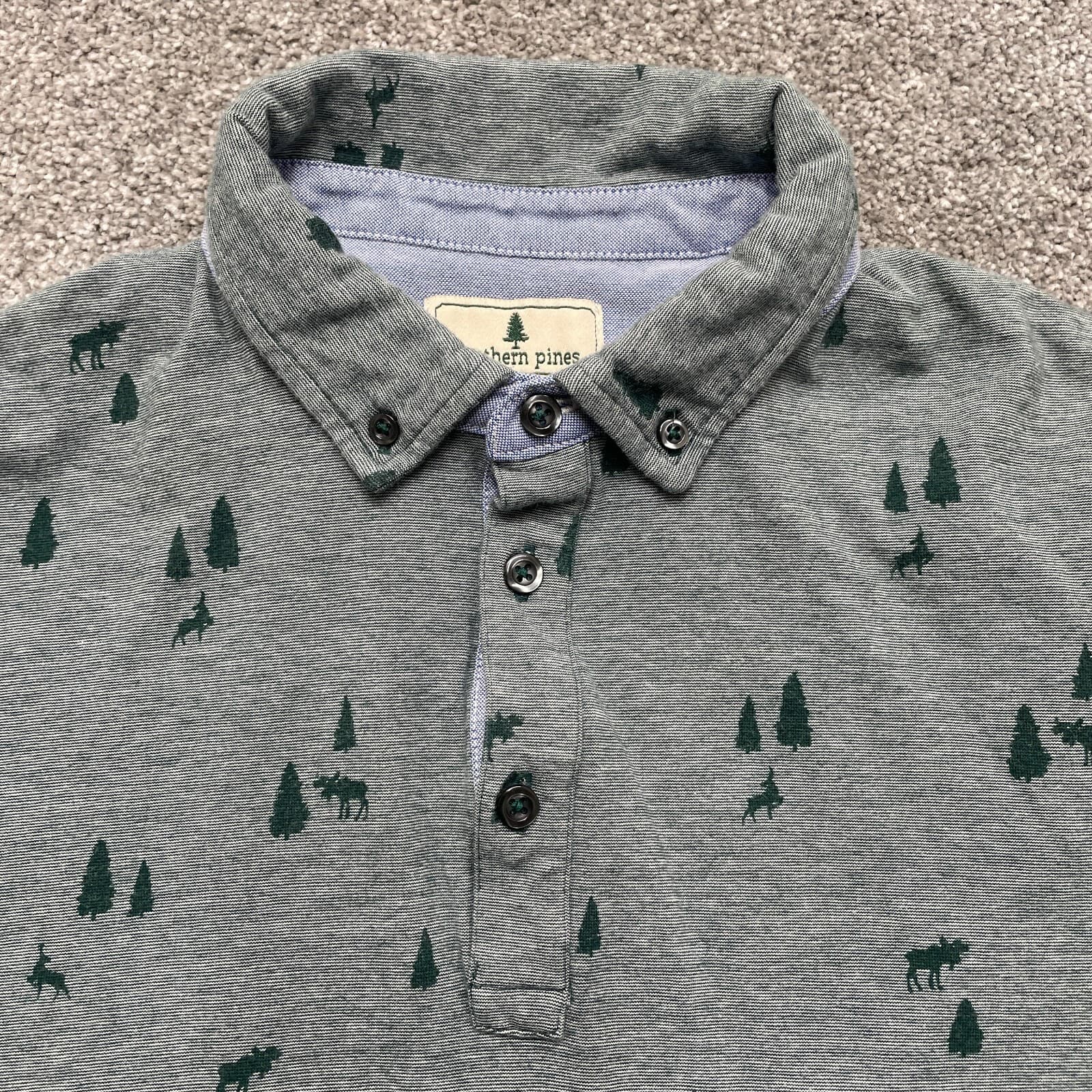 Southern Pines Polo Shirt Adult Medium Green All Over Tree Print Mens - Thumbnail 2