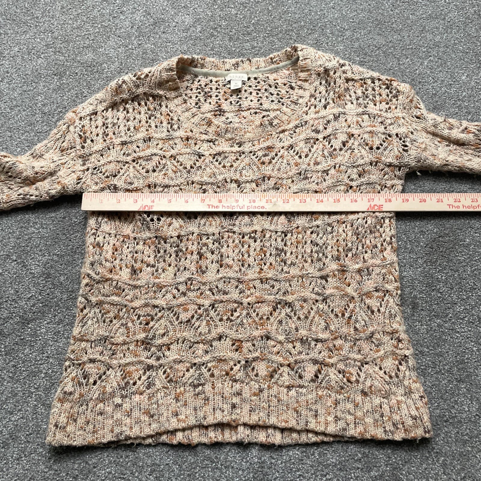 Hinge Sweater Medium Beige Open Knit Crochet Cotton Wool Blend Bohemian Ladies - Thumbnail 4