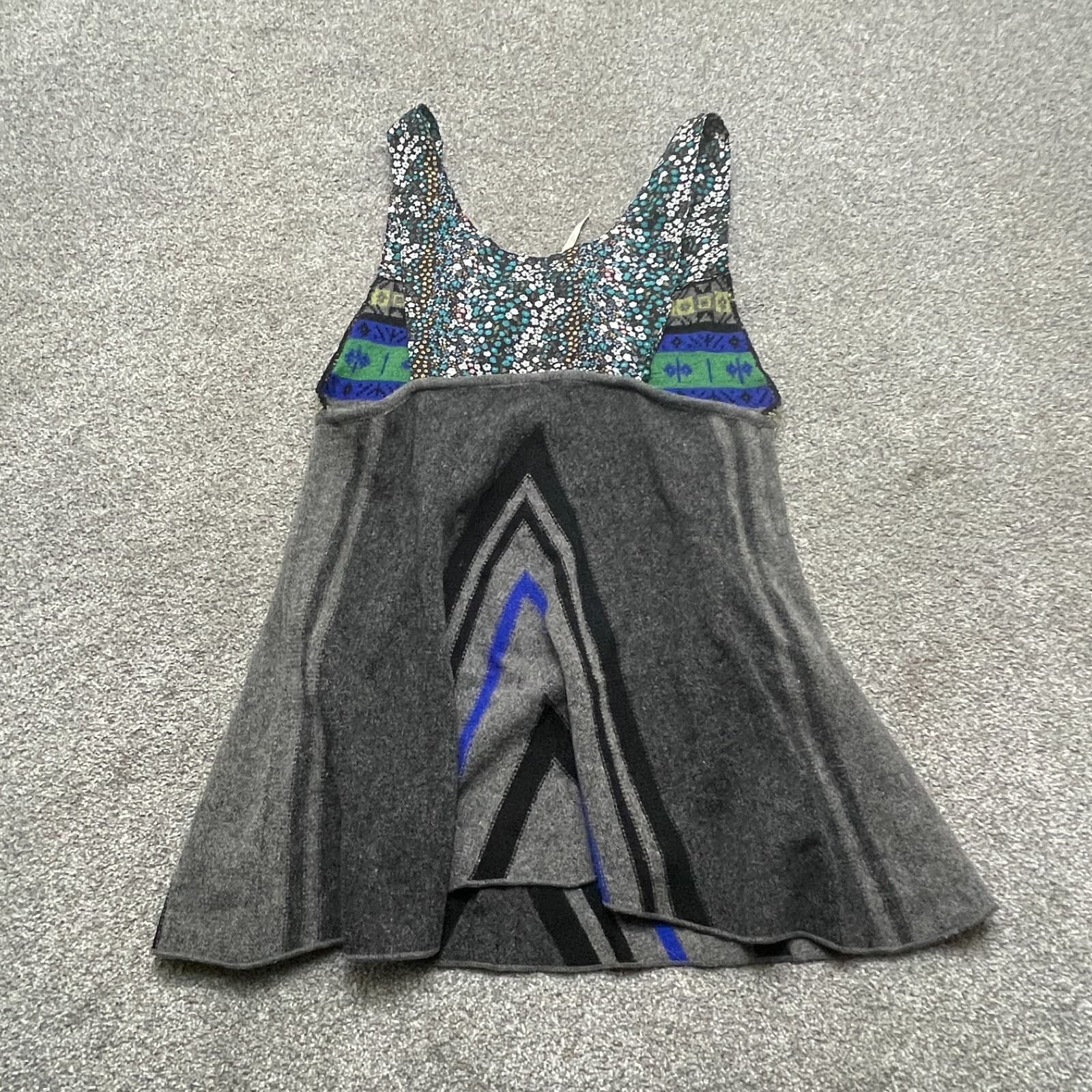 Free People Top Womens Small Multicolor Geometric Wool Blend Mini Babydoll Boho - Thumbnail 5