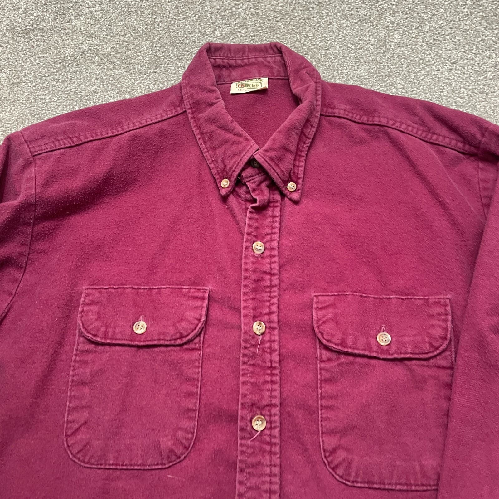 VINTAGE Five Brother Shirt XL Red Workwear Flannel Long Sleeve 90s Mens - Thumbnail 2