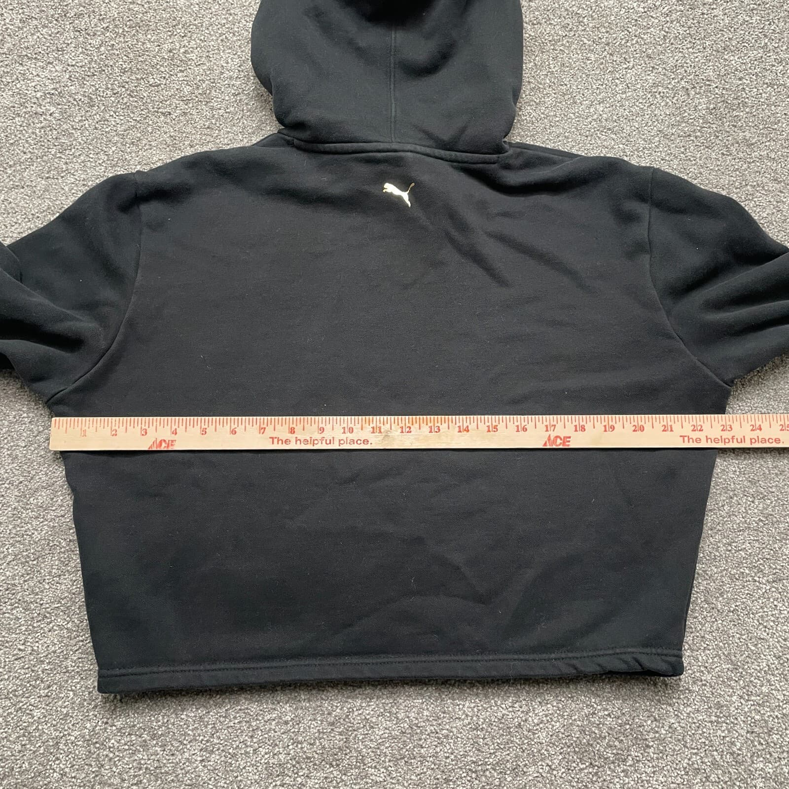 Puma Hoodie Women Medium Black Gold Metallic Logo Cropped Pullover 581857-01 - Thumbnail 4