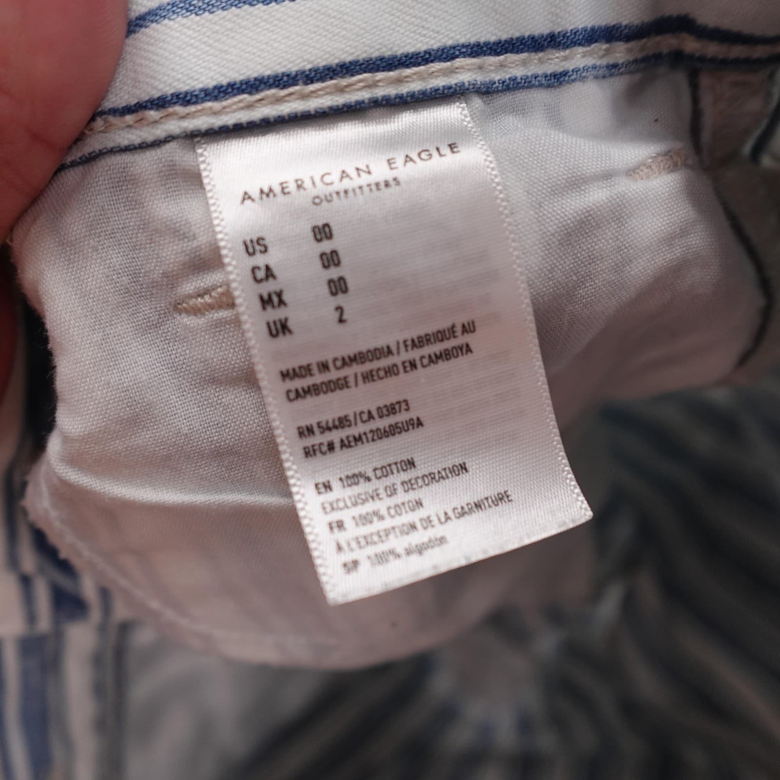 American Eagle Outfitters Mom Shorts Womens 00 Blue Striped Denim Cuffed Casual - Thumbnail 5