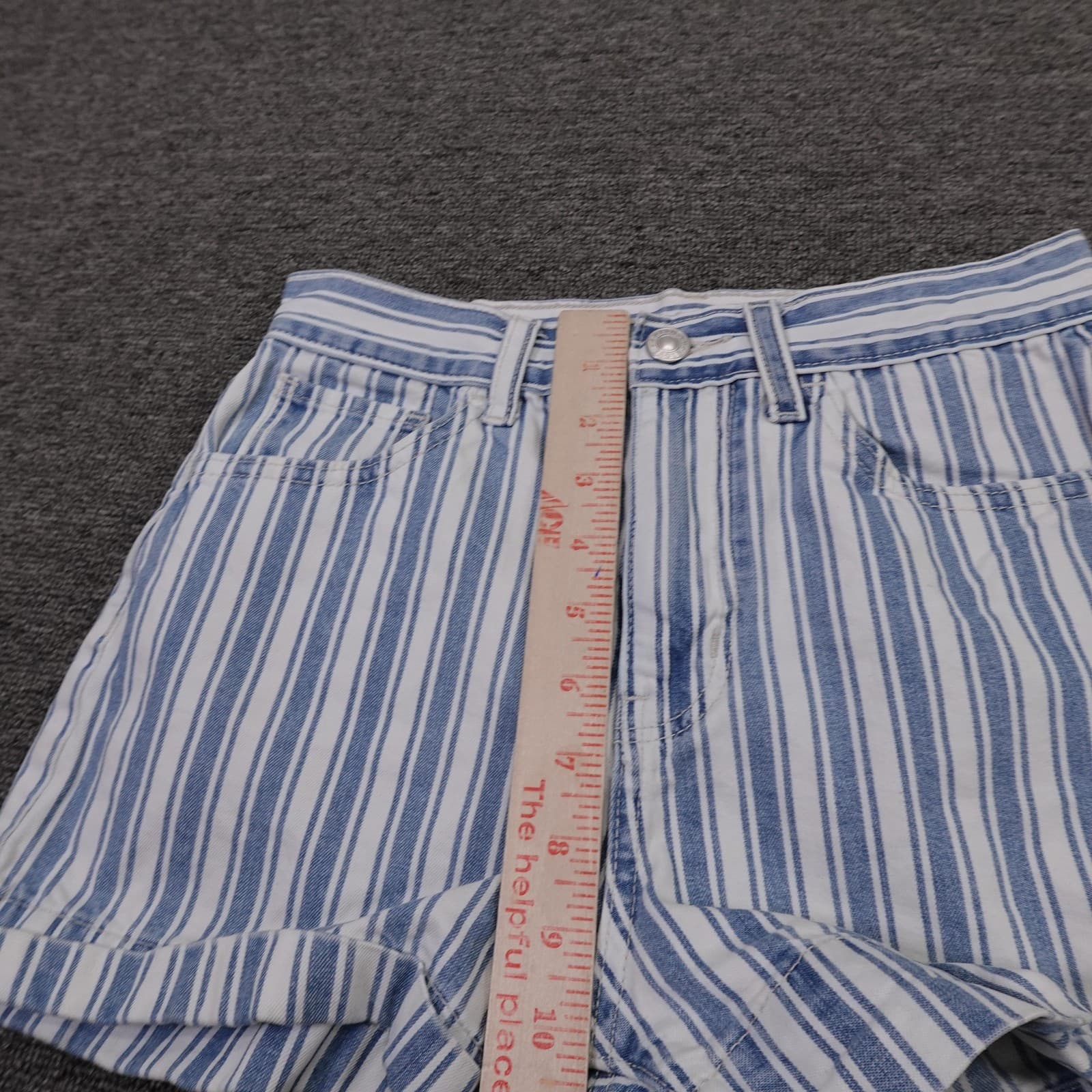 American Eagle Outfitters Mom Shorts Womens 00 Blue Striped Denim Cuffed Casual - Thumbnail 7