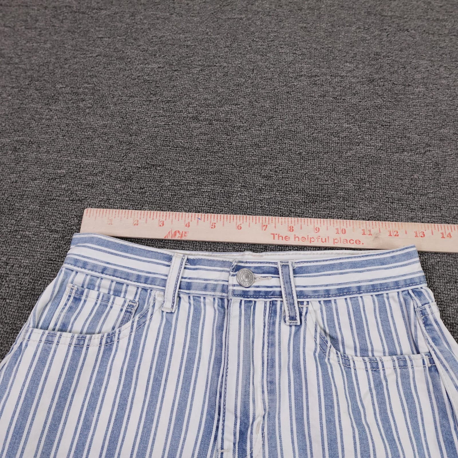 American Eagle Outfitters Mom Shorts Womens 00 Blue Striped Denim Cuffed Casual - Thumbnail 6