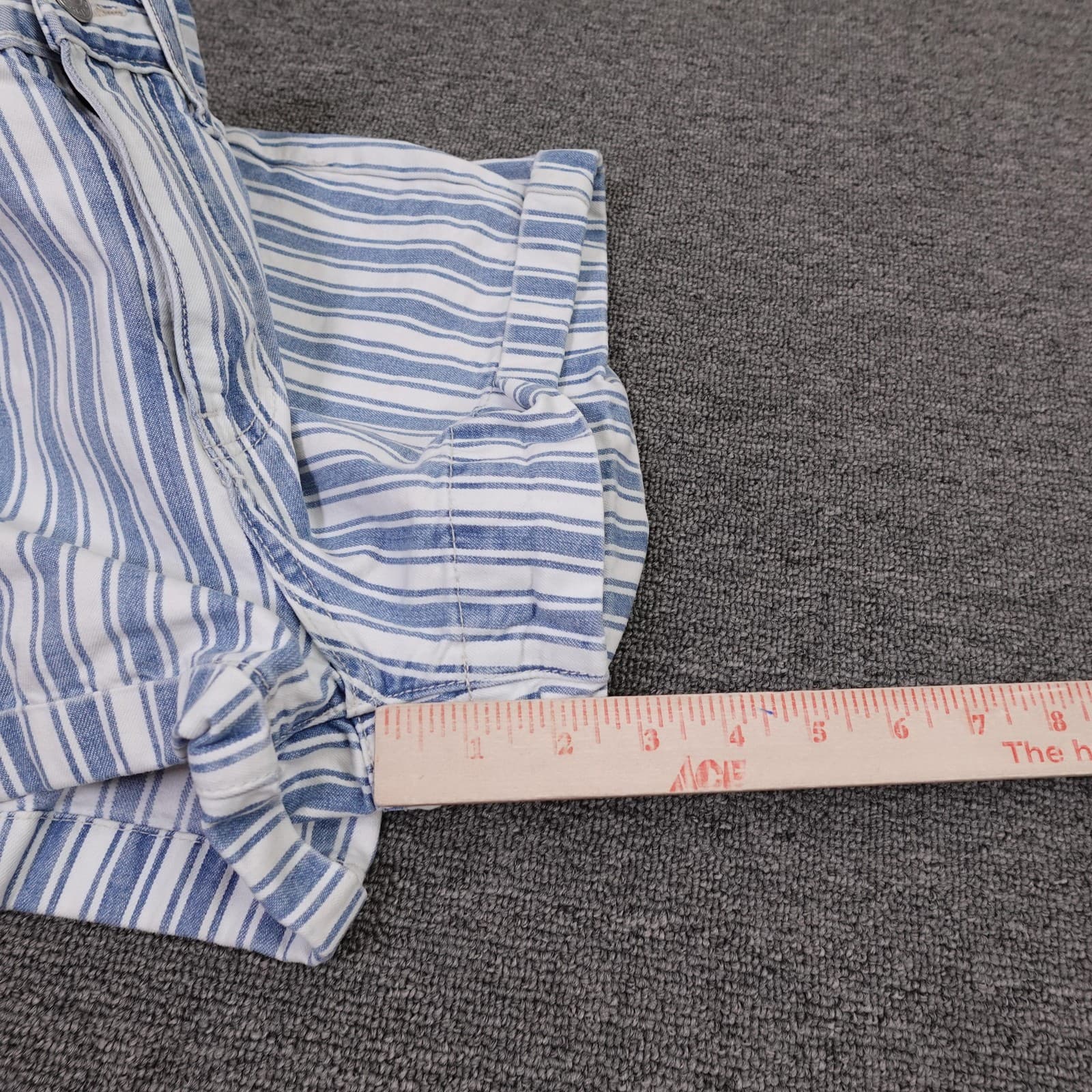 American Eagle Outfitters Mom Shorts Womens 00 Blue Striped Denim Cuffed Casual - Thumbnail 8