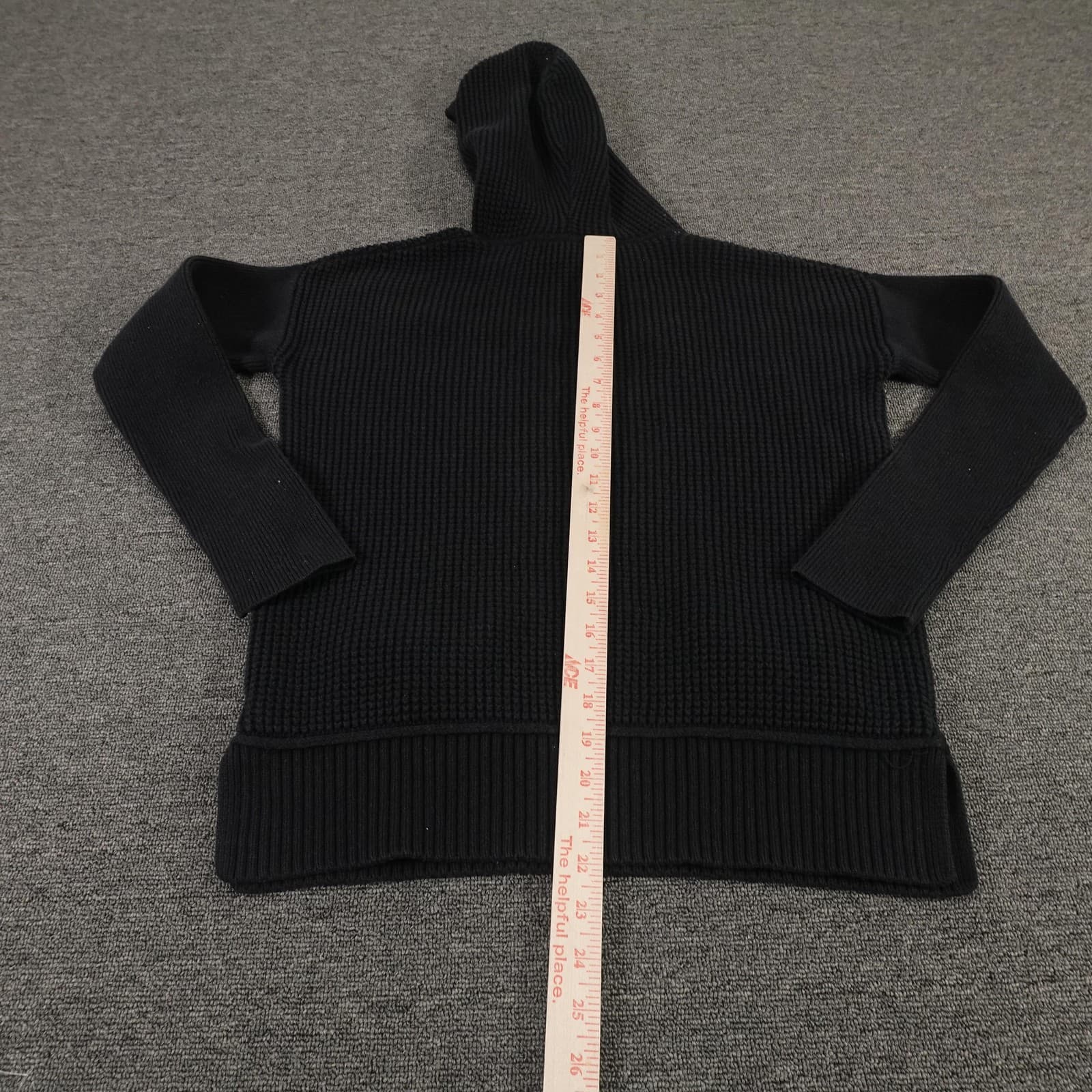 Banana Republic Sweater Mens Medium Black Hooded Waffle Knit Pullover Pockets - Thumbnail 6