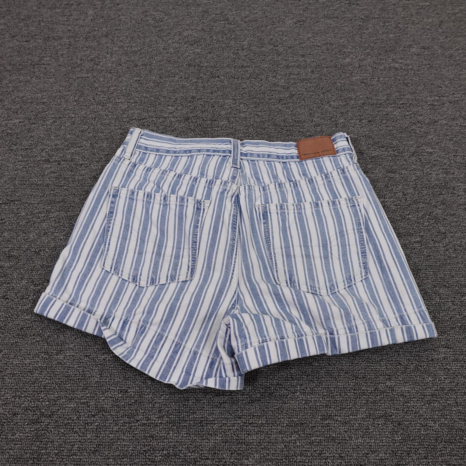 American Eagle Outfitters Mom Shorts Womens 00 Blue Striped Denim Cuffed Casual - Thumbnail 3