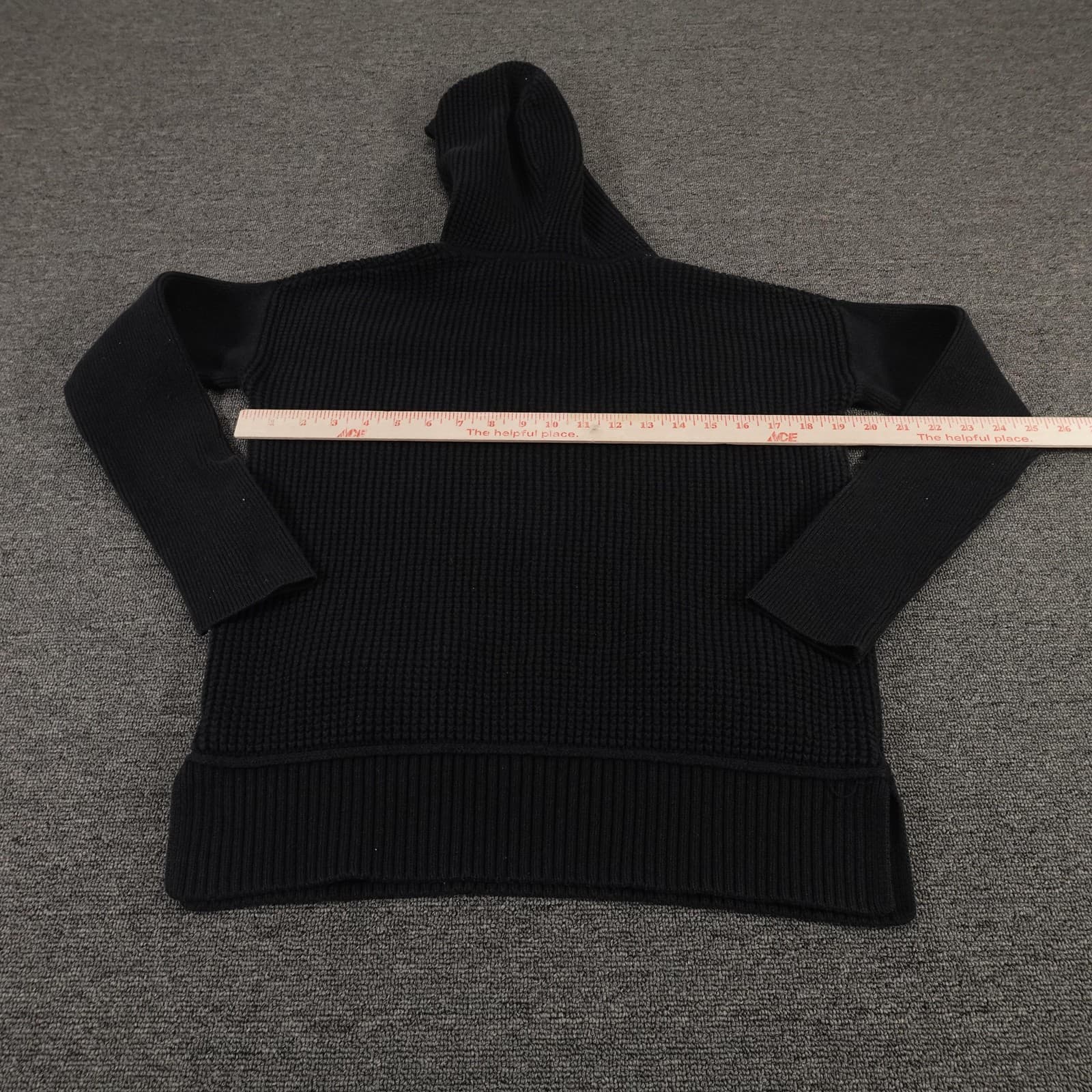 Banana Republic Sweater Mens Medium Black Hooded Waffle Knit Pullover Pockets - Thumbnail 4