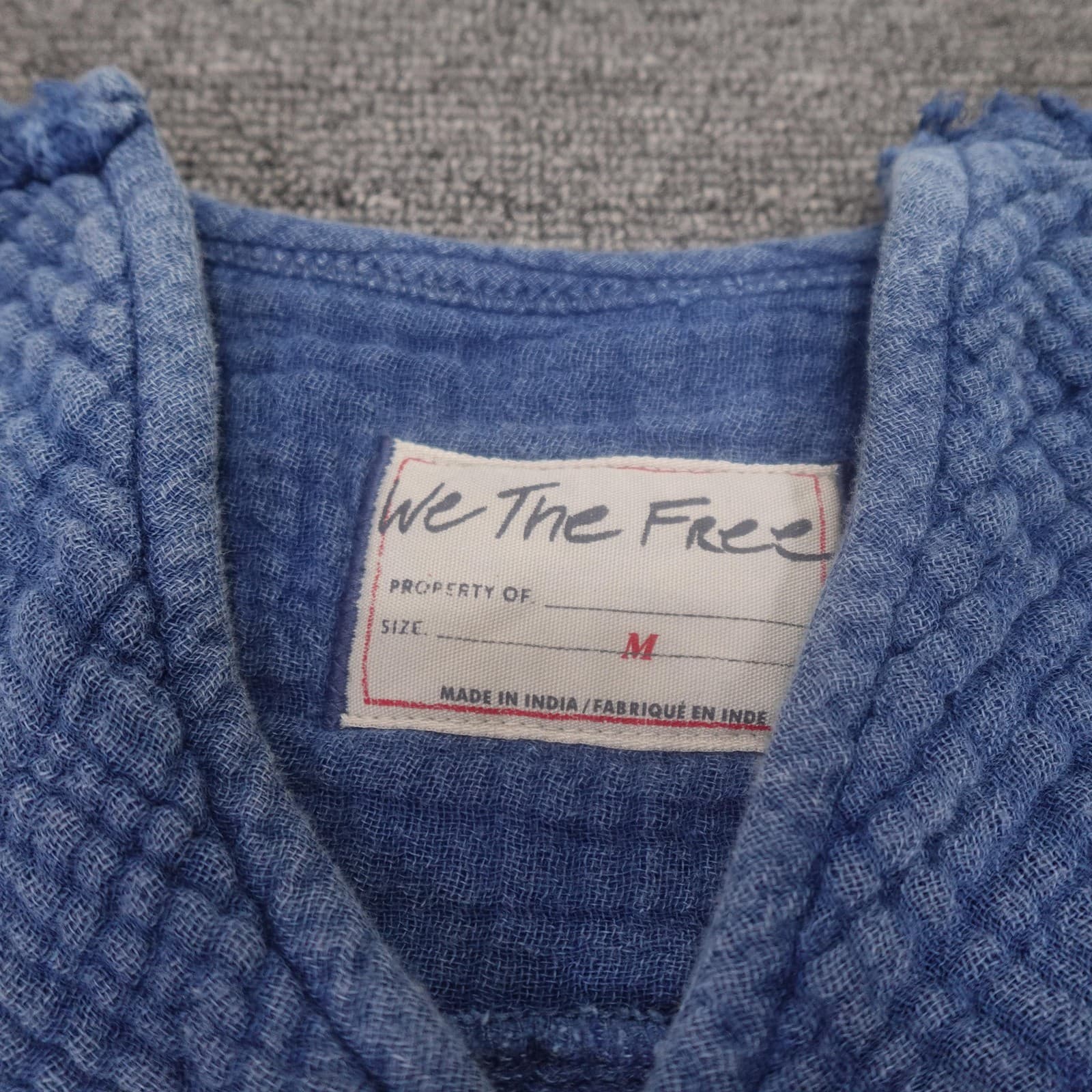 We The Free Blouse Womens Medium Blue Gauze Henley Tunic Top Long Sleeve - Thumbnail 3