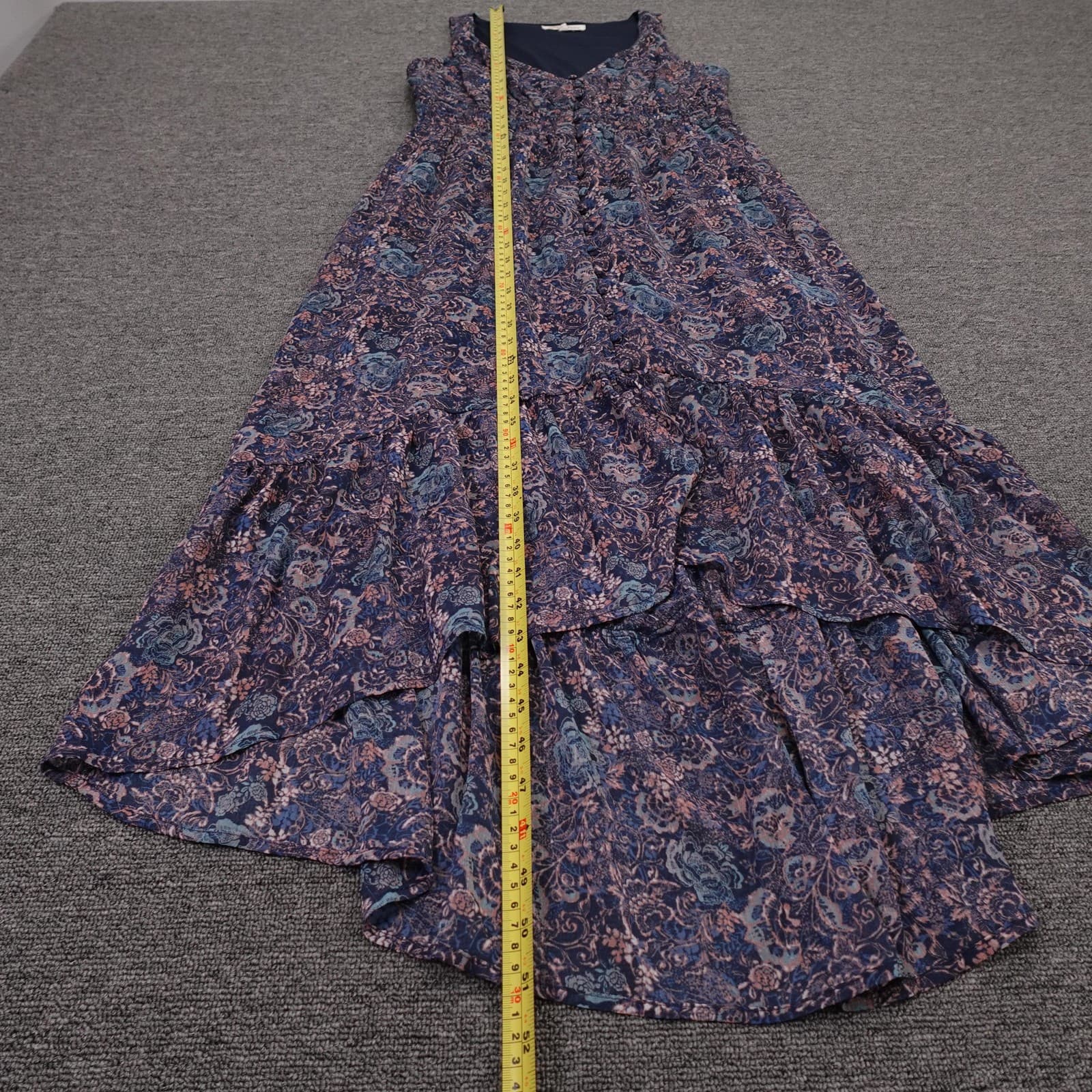Rewind Dress Juniors Medium Blue Floral Sleeveless V Neck Hi Low Maxi Boho - Thumbnail 3