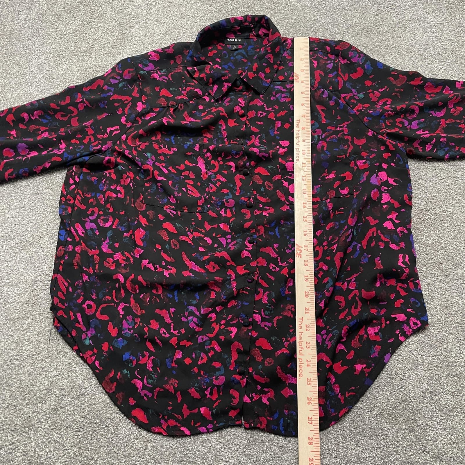 Torrid Shirt Womens 0 Black Pink Purple Leopard Button Up Long Sleeve Plus Top - Thumbnail 5
