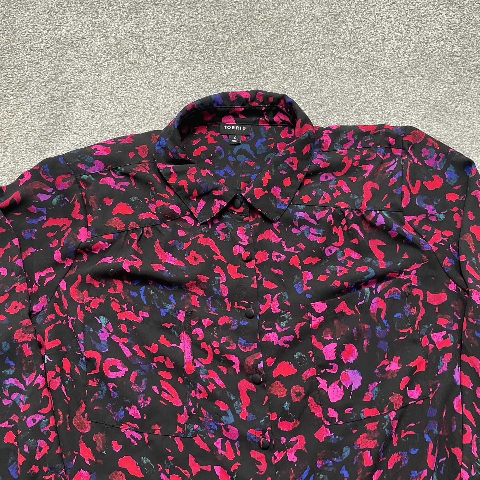 Torrid Shirt Womens 0 Black Pink Purple Leopard Button Up Long Sleeve Plus Top - Thumbnail 2