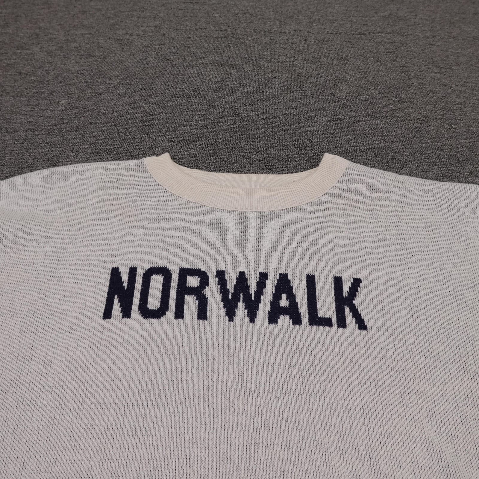 Vintage Town Pride Sweater Womens Small White Norwalk Graphic Knit Pullover USA - Thumbnail 2
