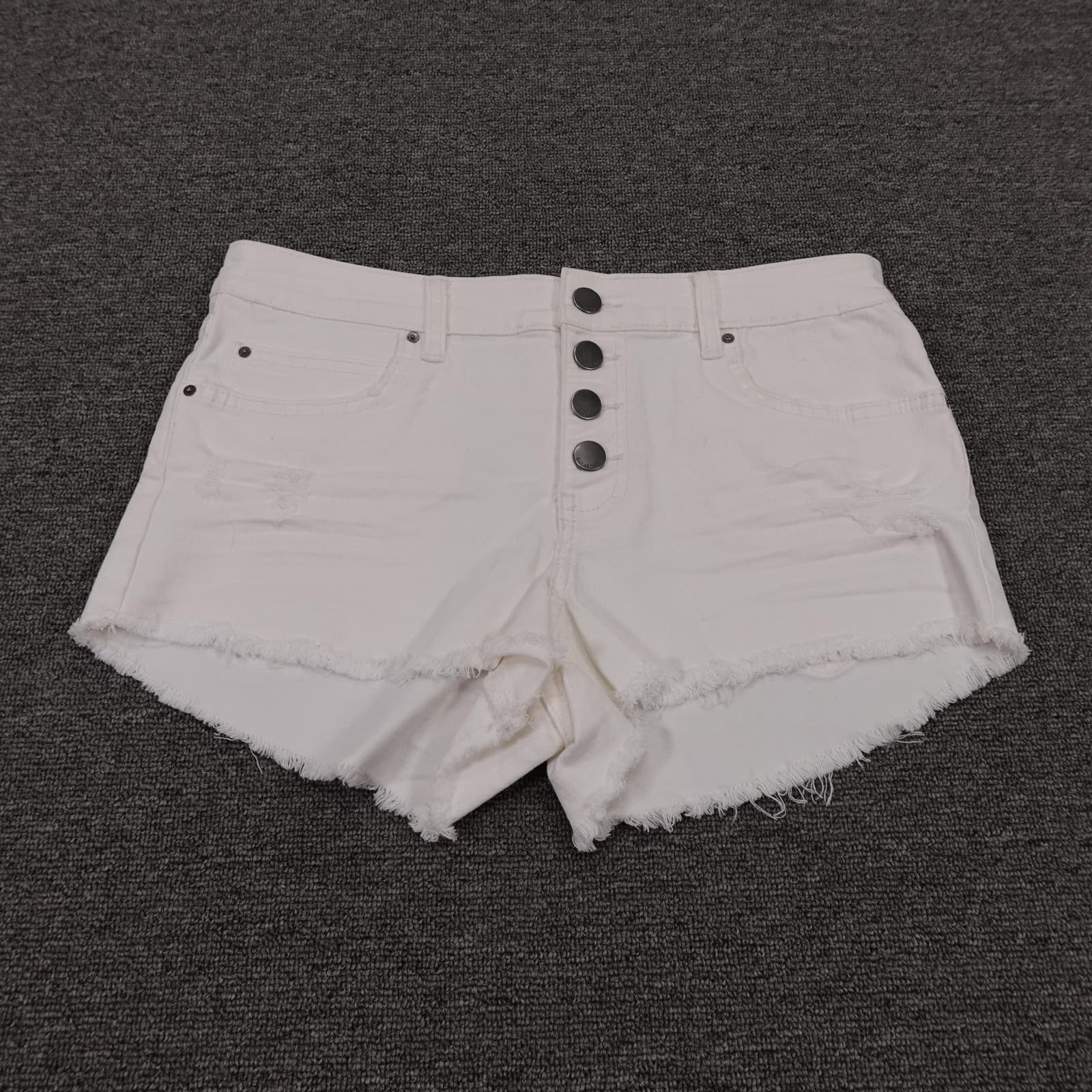 Billabong Shorts Womens 28 White Denim High Rise Button Fly Cutoff 3 Inseam