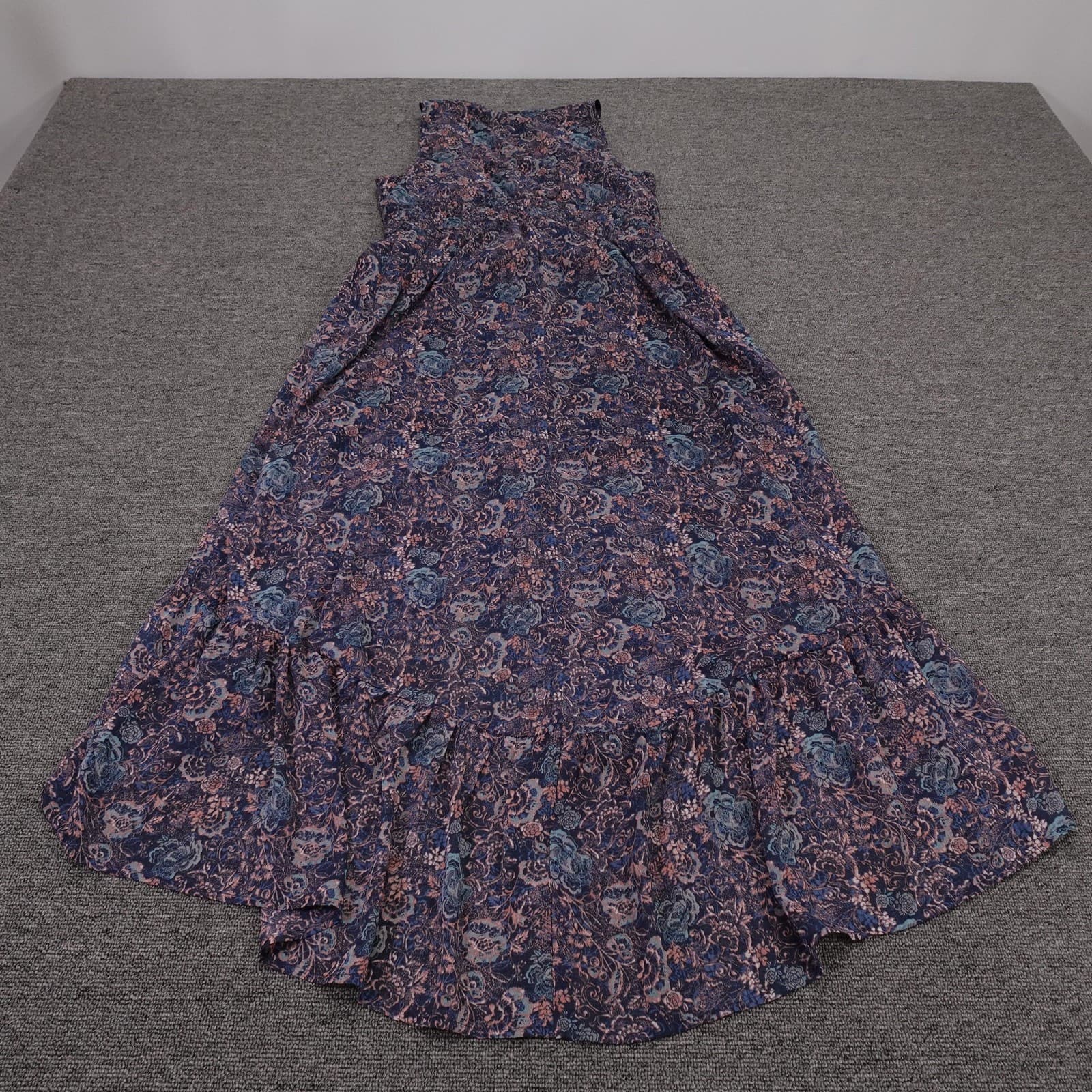 Rewind Dress Juniors Medium Blue Floral Sleeveless V Neck Hi Low Maxi Boho - Thumbnail 7