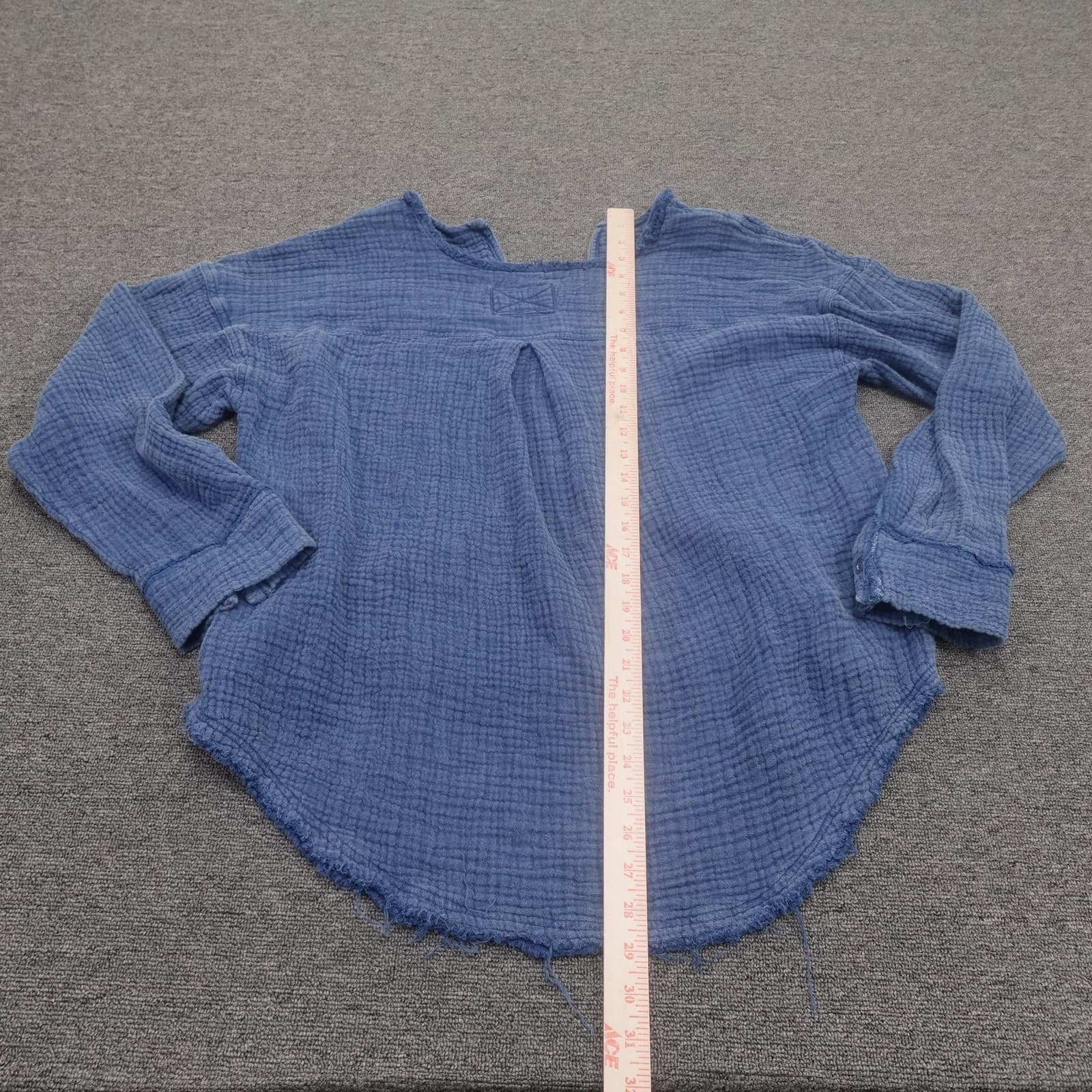 We The Free Blouse Womens Medium Blue Gauze Henley Tunic Top Long Sleeve - Thumbnail 5