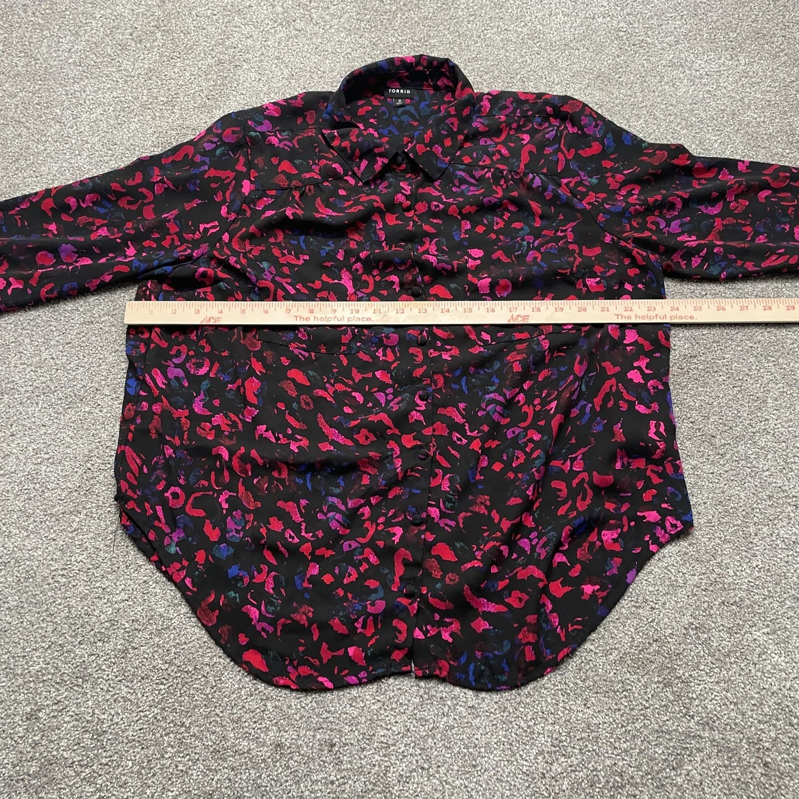 Torrid Shirt Womens 0 Black Pink Purple Leopard Button Up Long Sleeve Plus Top - Thumbnail 4