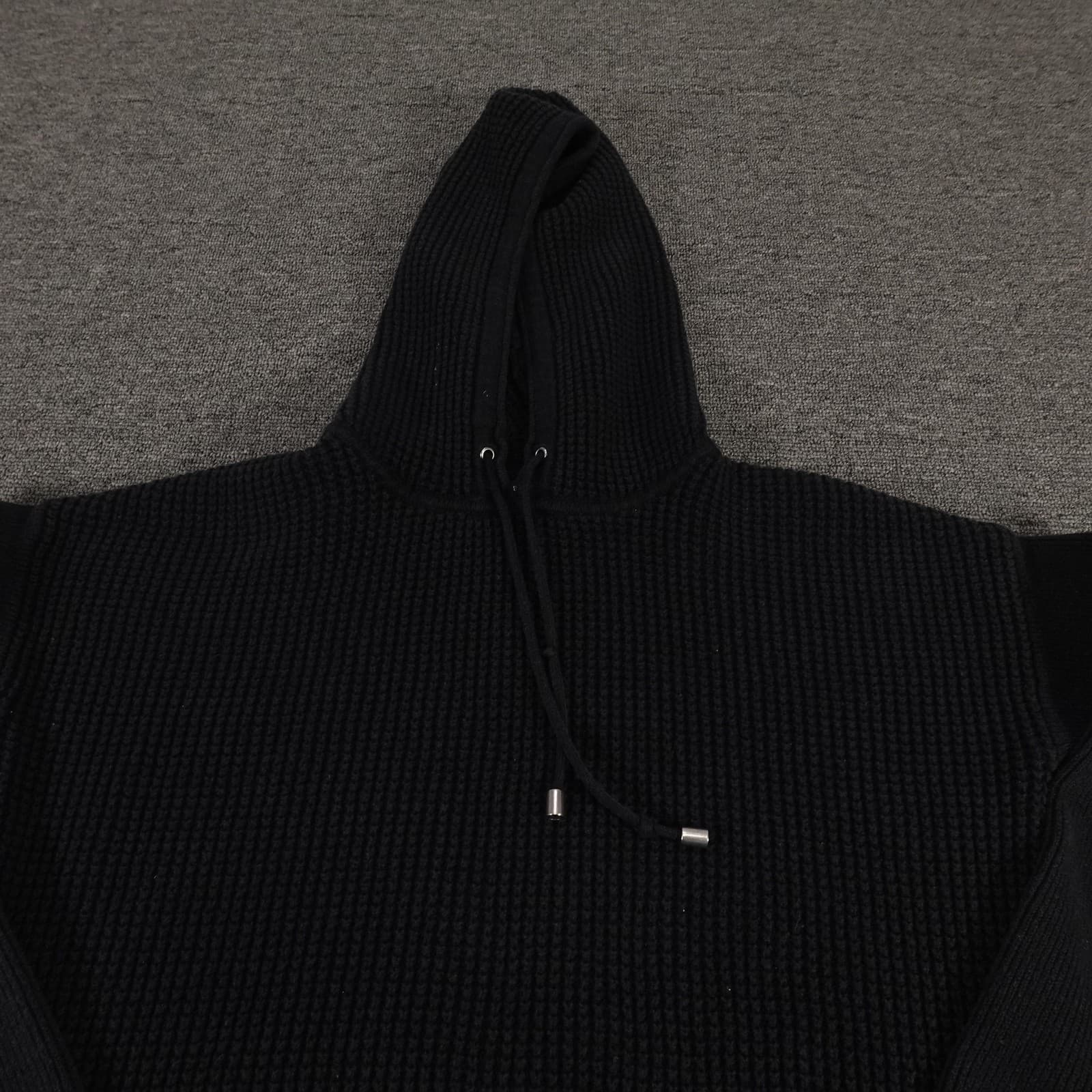 Banana Republic Sweater Mens Medium Black Hooded Waffle Knit Pullover Pockets - Thumbnail 2