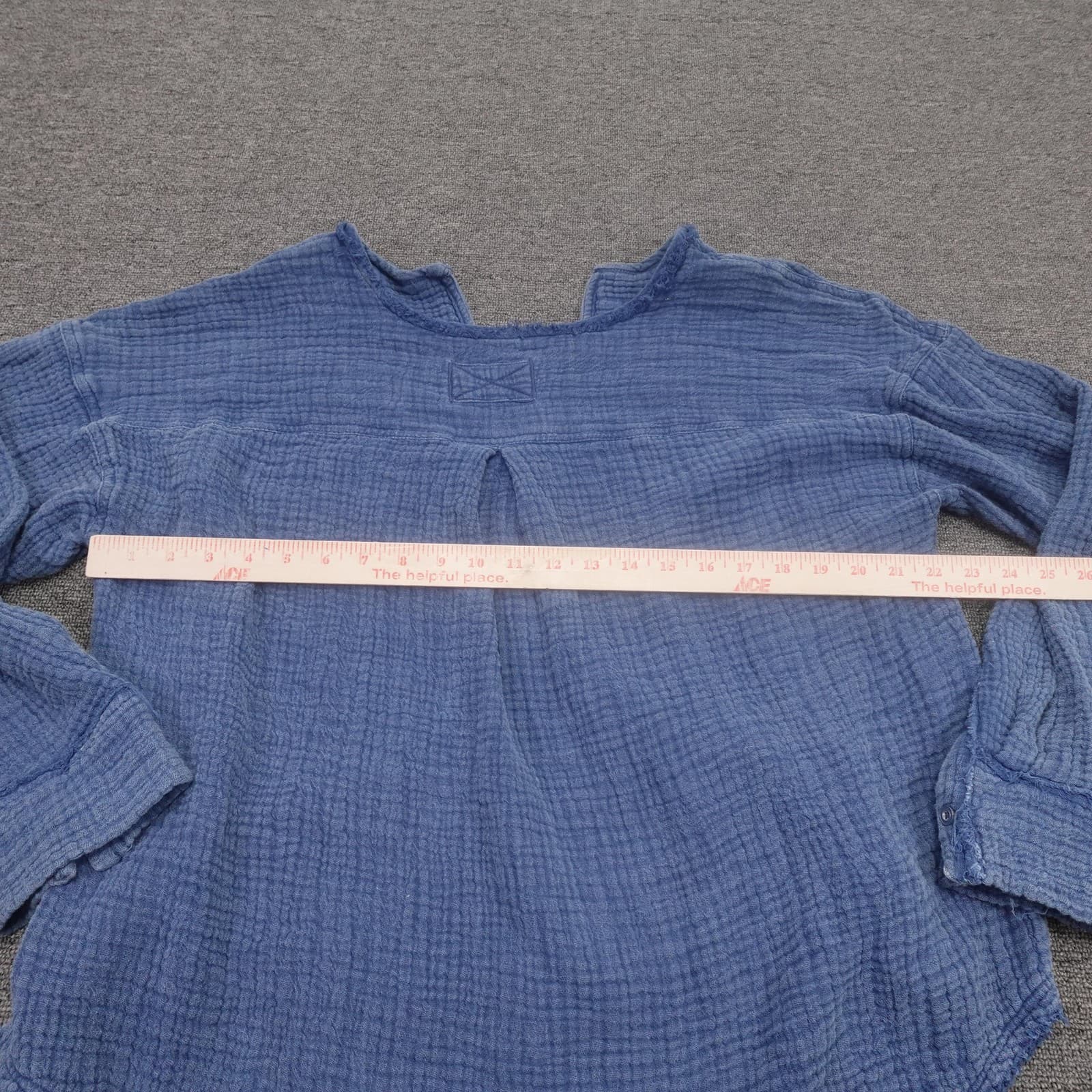 We The Free Blouse Womens Medium Blue Gauze Henley Tunic Top Long Sleeve - Thumbnail 4
