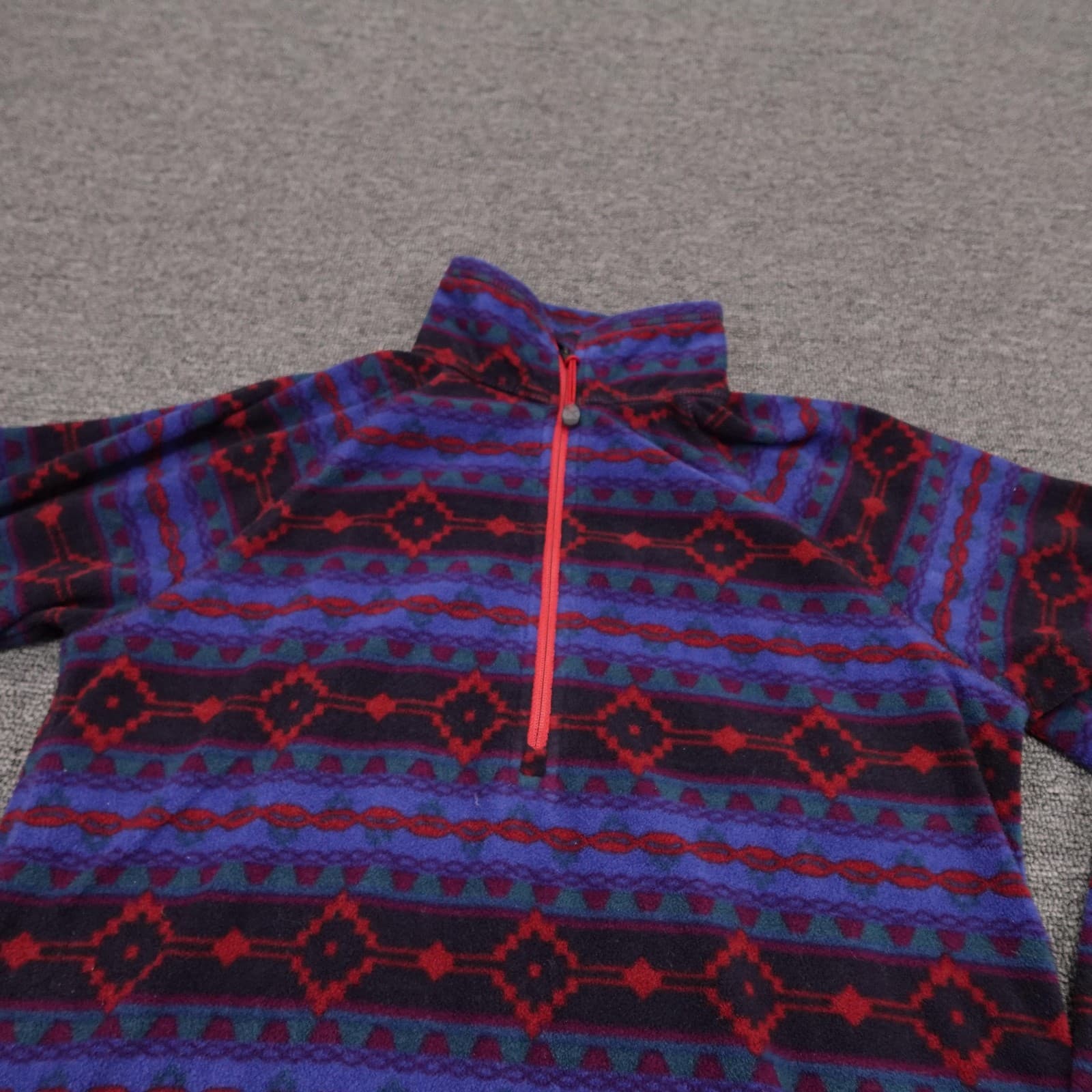 Eddie Bauer Pullover Womens Small Blue Aztec Fleece 1/4 Zip Mock Neck Hiking - Thumbnail 3