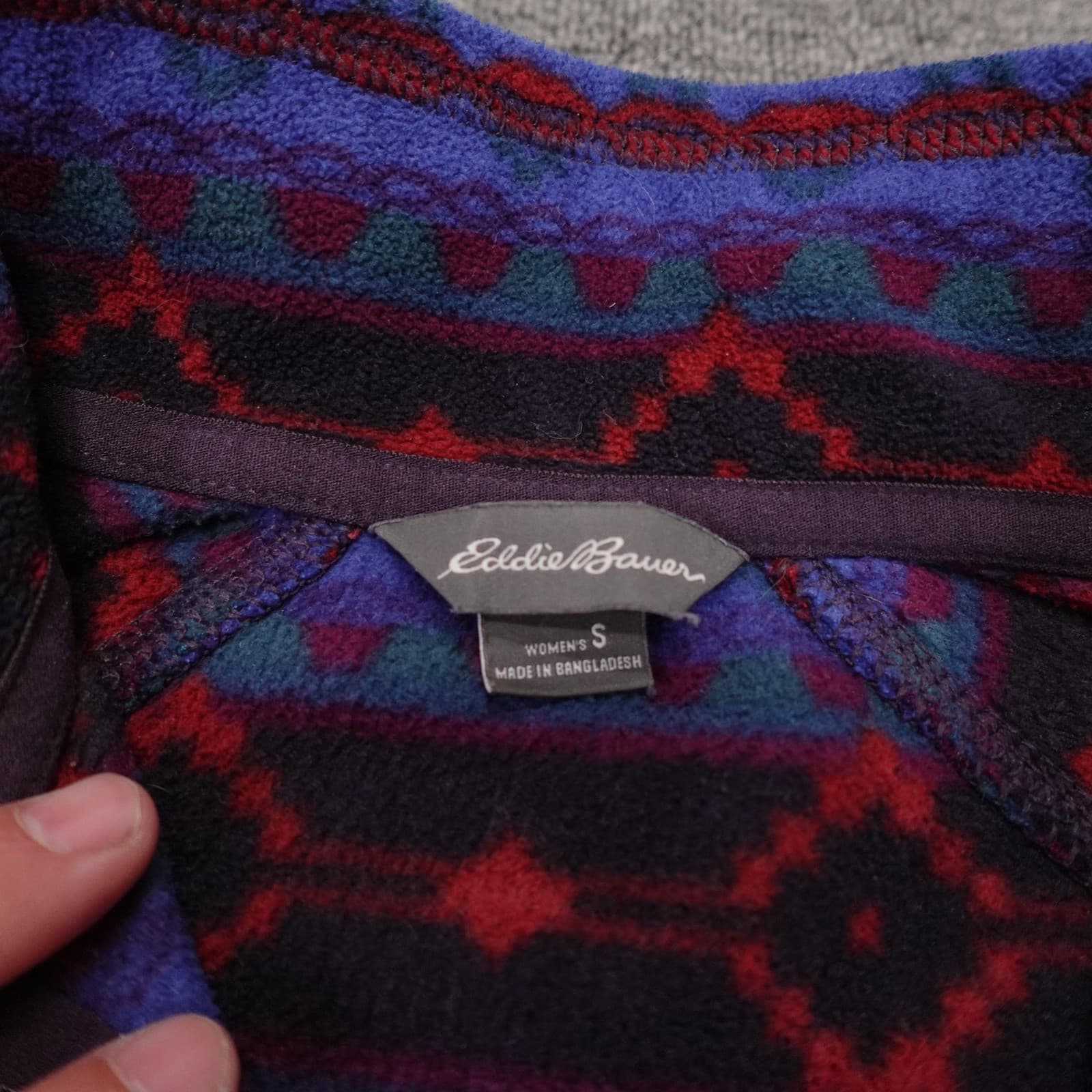Eddie Bauer Pullover Womens Small Blue Aztec Fleece 1/4 Zip Mock Neck Hiking - Thumbnail 4