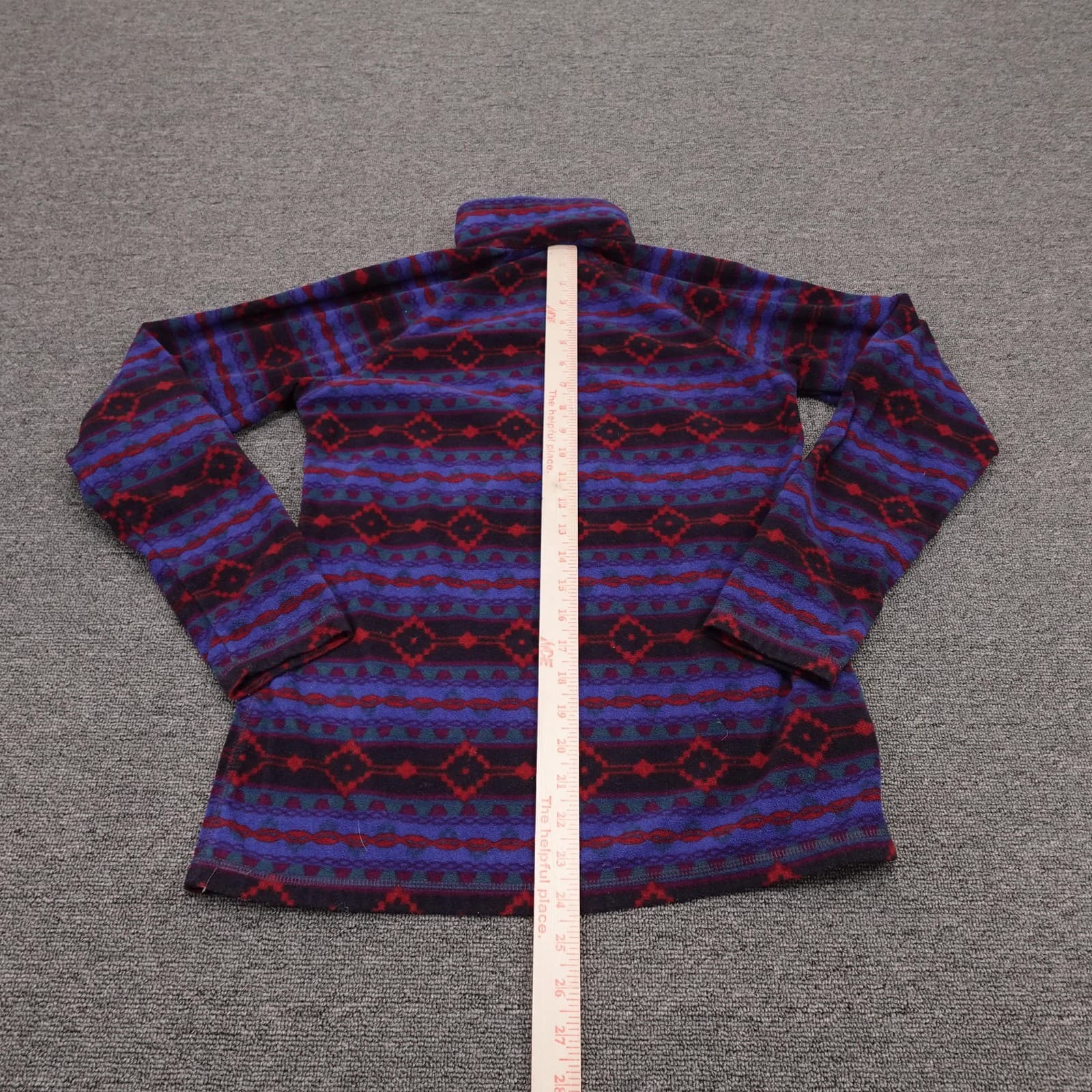 Eddie Bauer Pullover Womens Small Blue Aztec Fleece 1/4 Zip Mock Neck Hiking - Thumbnail 6
