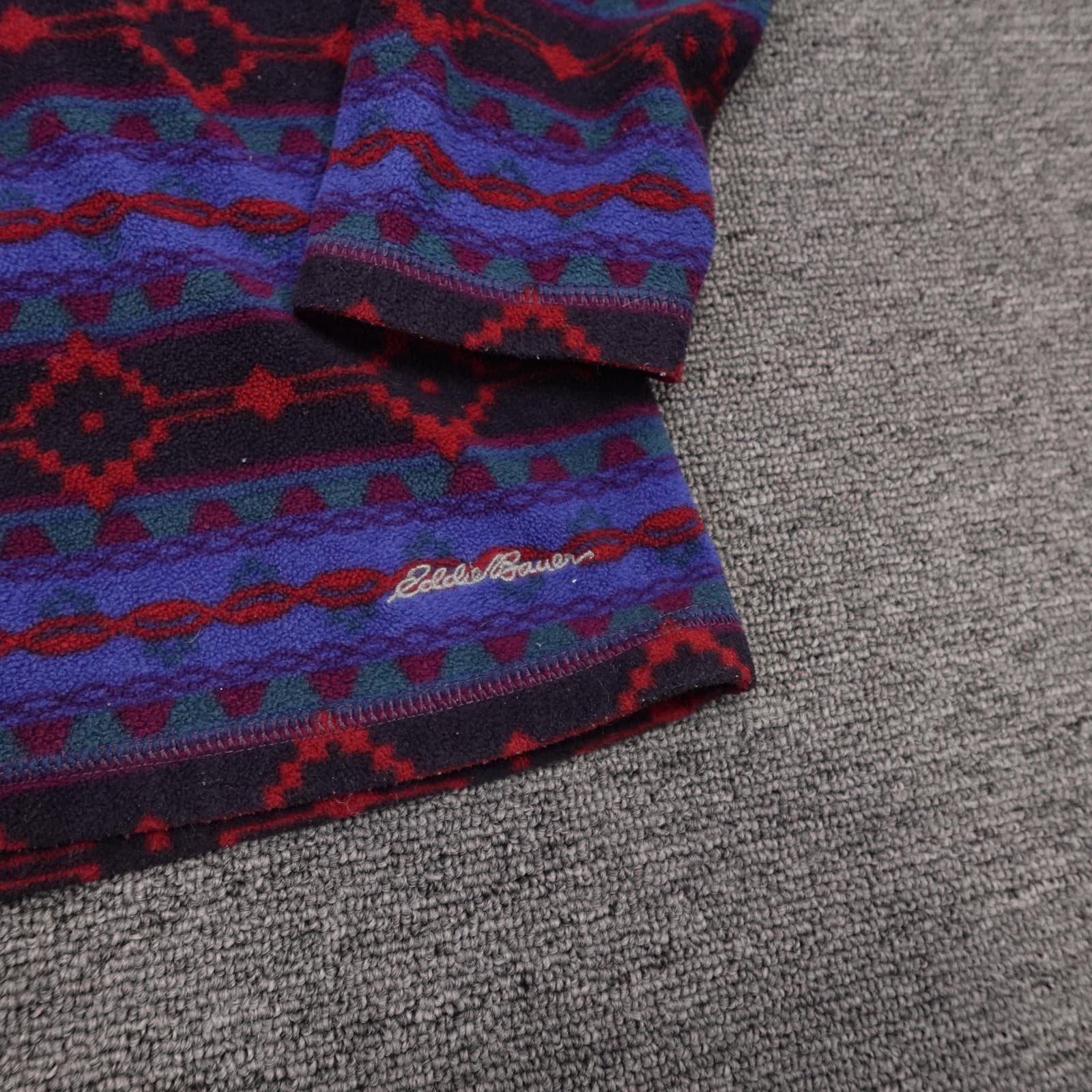 Eddie Bauer Pullover Womens Small Blue Aztec Fleece 1/4 Zip Mock Neck Hiking - Thumbnail 2