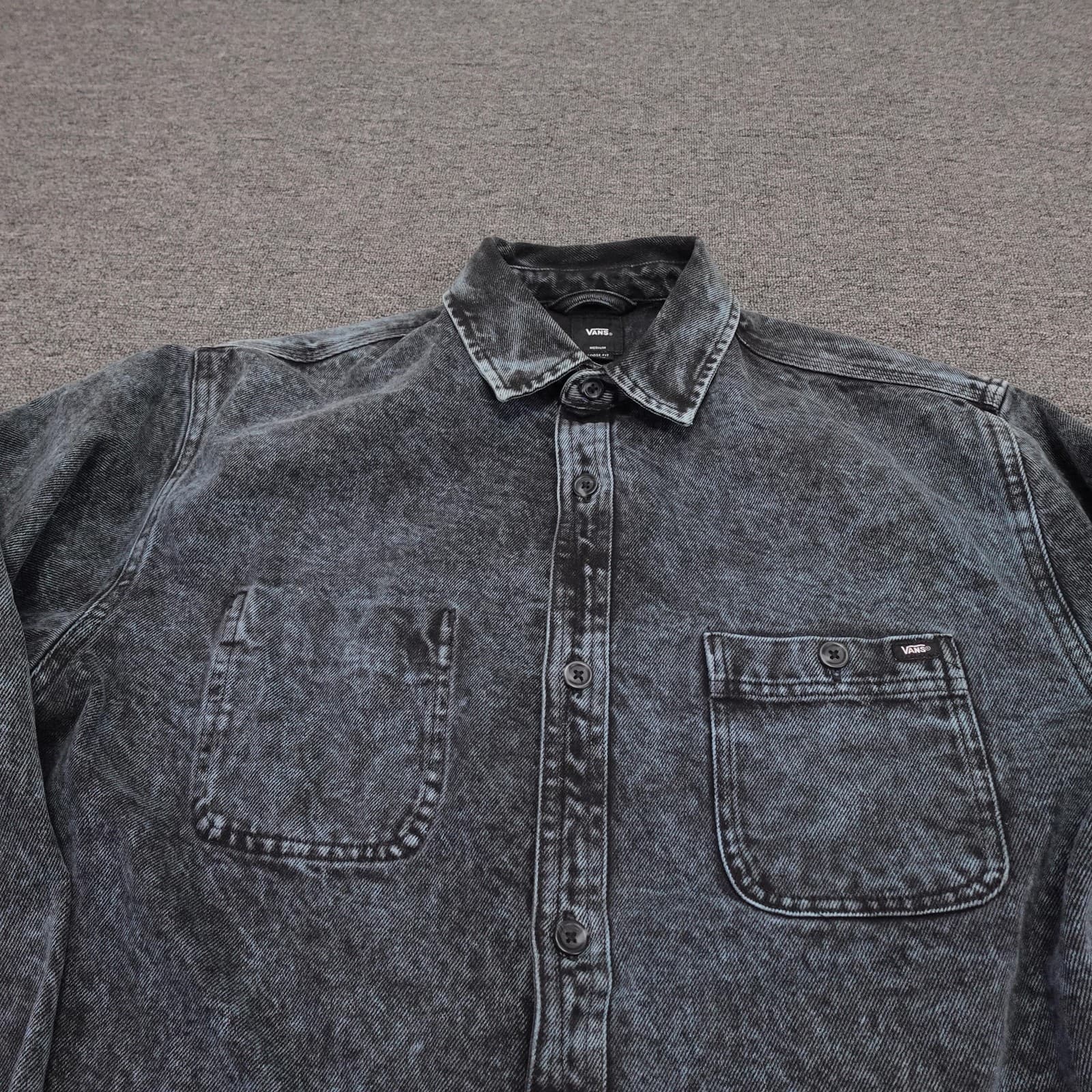 Vans Jacket Mens Medium Blue Denim Acid Wash Button Front Trucker Loose Fit - Thumbnail 2