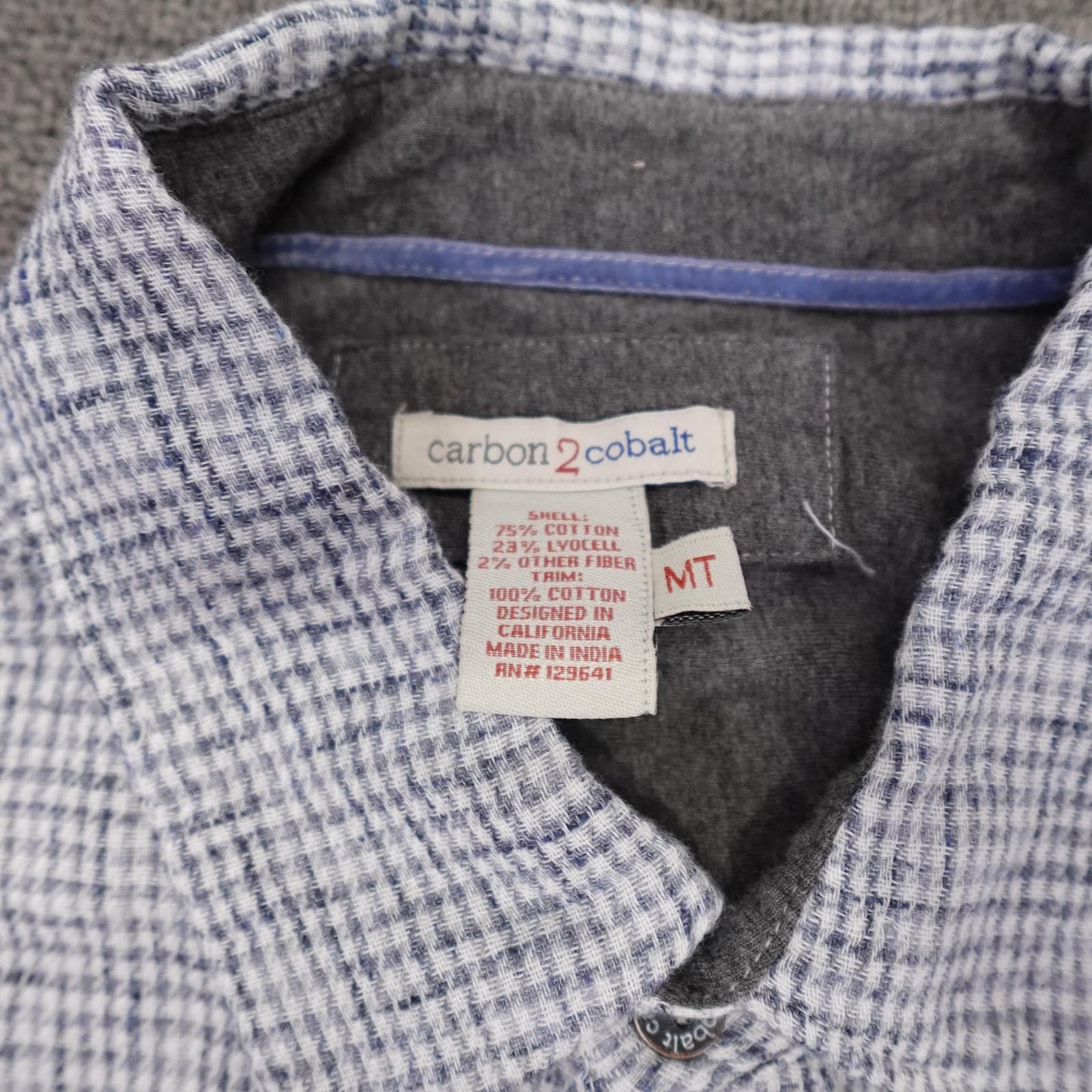 Carbon2cobalt Shirt Mens MT Blue Check Long Sleeve Button Up Casual Big Tall - Thumbnail 4