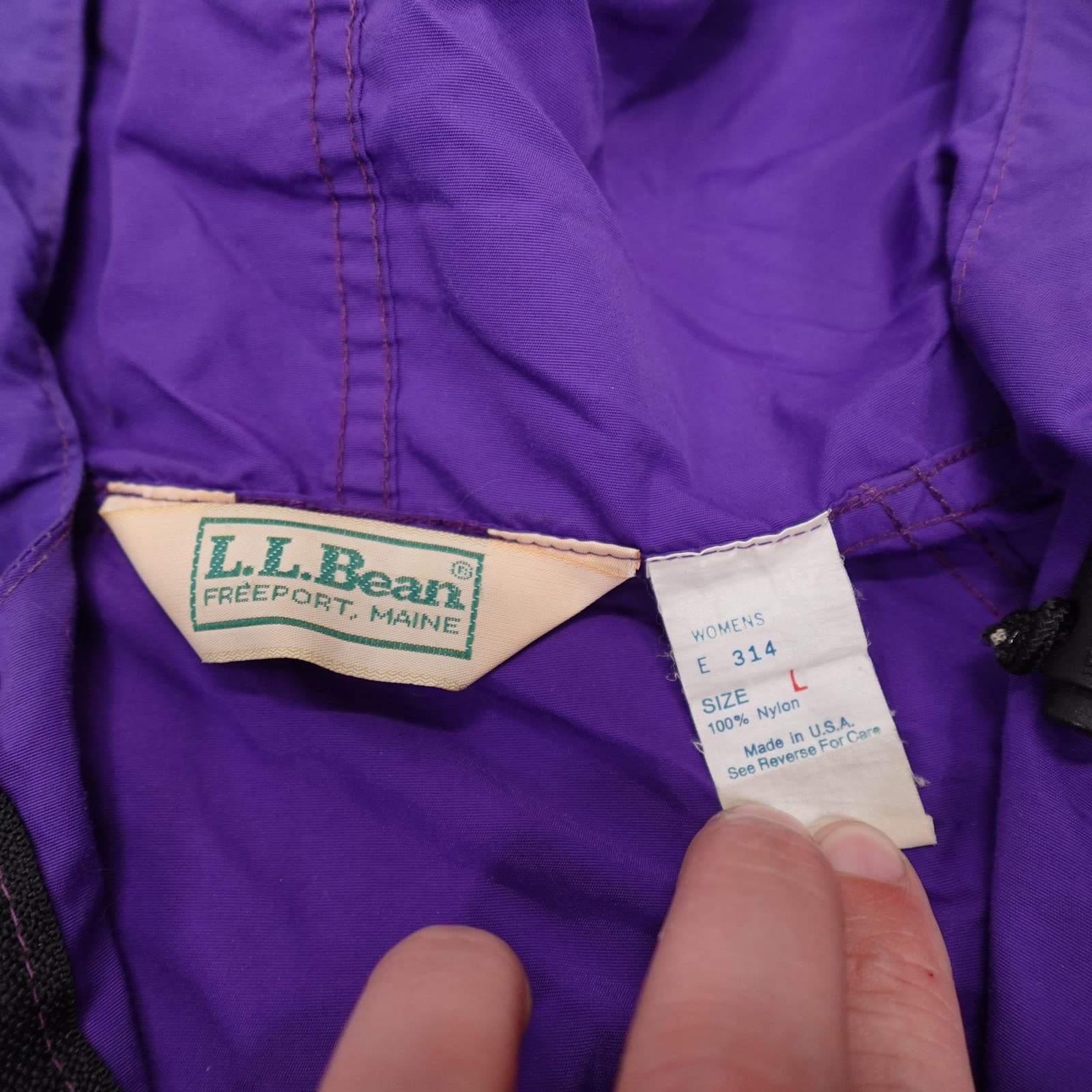 Vintage L.L.Bean Jacket Womens Large Purple Hooded Anorak Pullover Made USA - Thumbnail 5