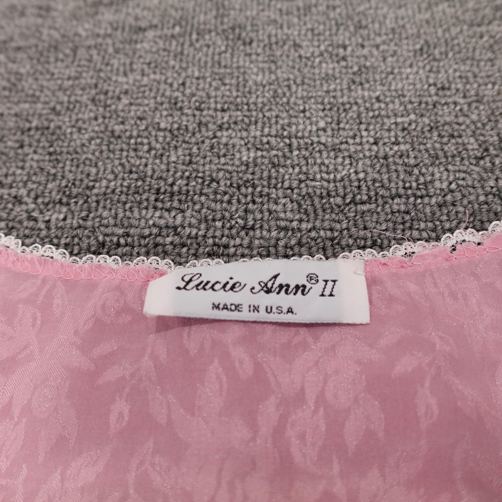 Vintage Lucie Ann II Gown Womens Large Pink Floral Satin Lace Chemise Nightgown - Thumbnail 3