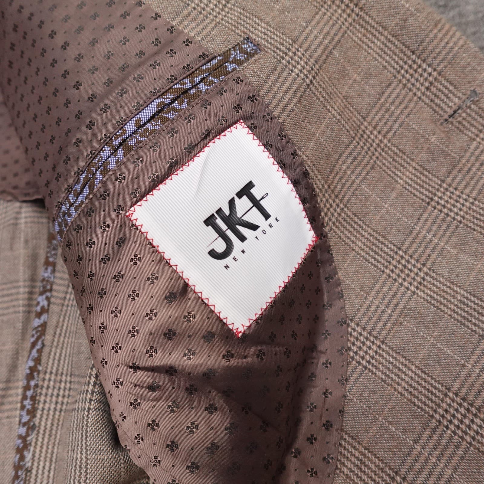 JKT New York Blazer Mens 44 Brown Plaid Tweed Sport Coat Jacket Casual - Thumbnail 6