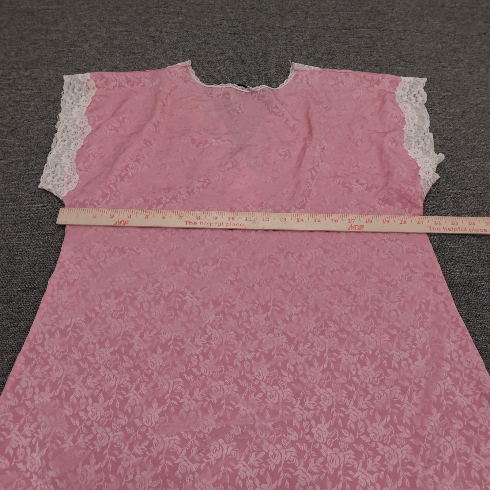 Vintage Lucie Ann II Gown Womens Large Pink Floral Satin Lace Chemise Nightgown - Thumbnail 5