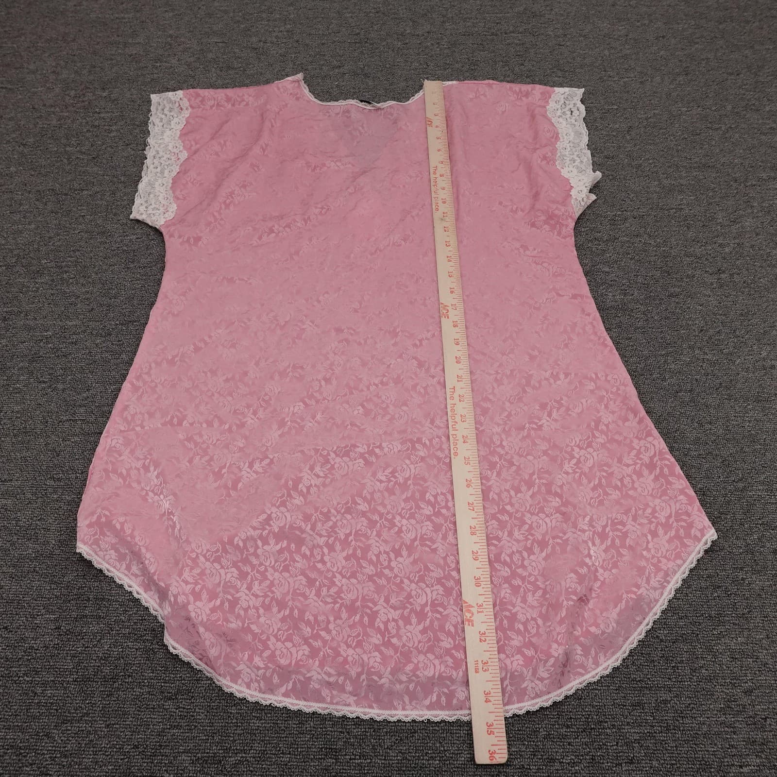 Vintage Lucie Ann II Gown Womens Large Pink Floral Satin Lace Chemise Nightgown - Thumbnail 6