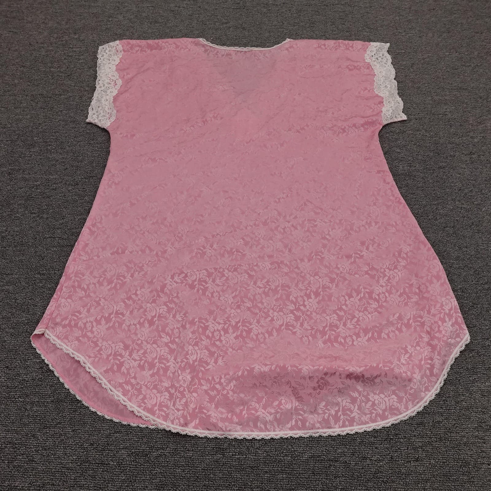 Vintage Lucie Ann II Gown Womens Large Pink Floral Satin Lace Chemise Nightgown - Thumbnail 4