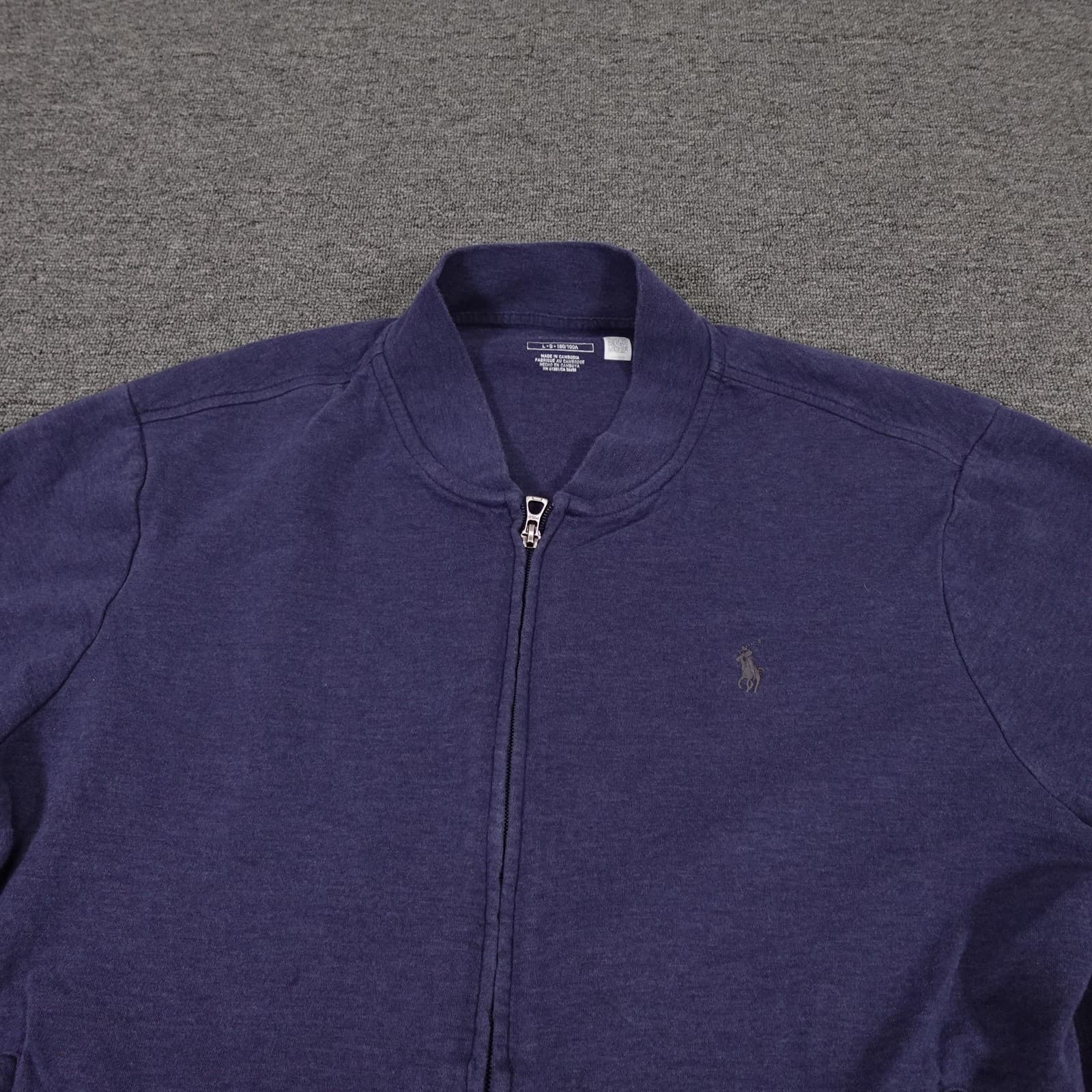 Polo Ralph Lauren Sweatshirt Mens Large Blue Bomber Fleece Mock Neck Jacket - Thumbnail 2