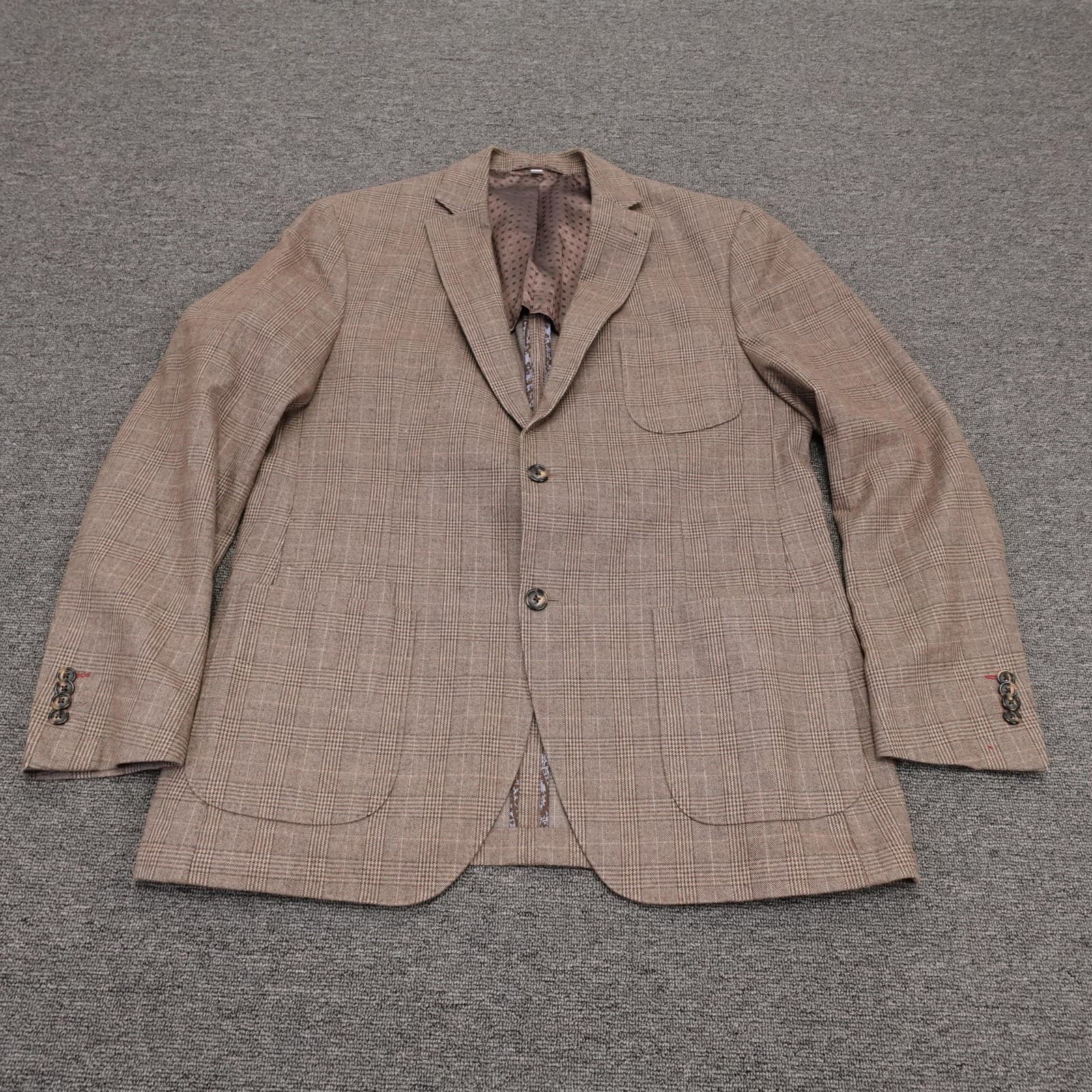 JKT New York Blazer Mens 44 Brown Plaid Tweed Sport Coat Jacket Casual