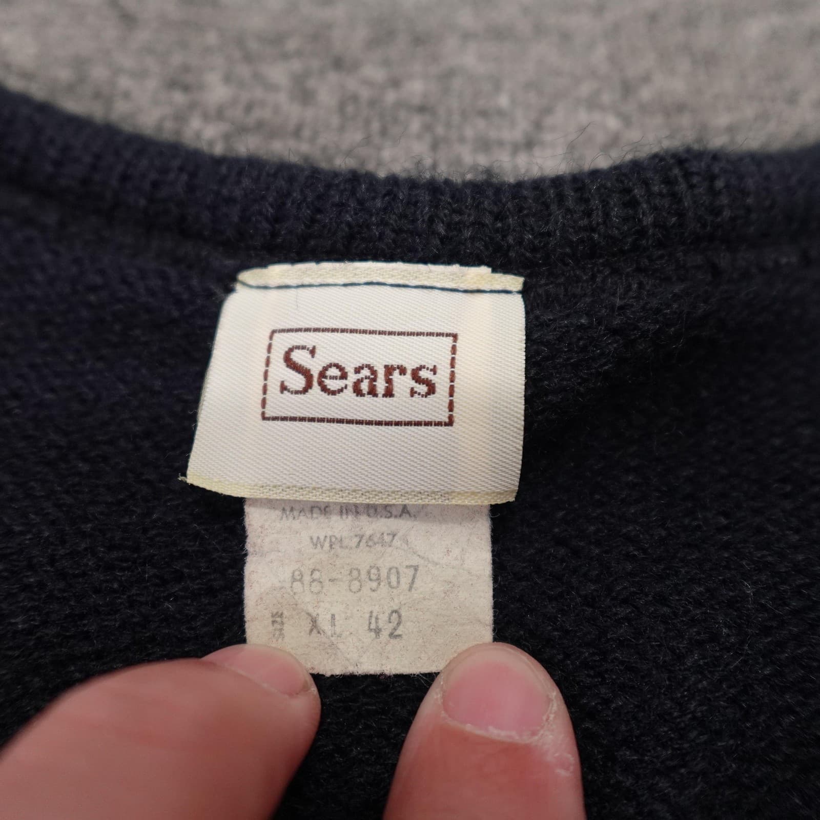 Vintage Sears Sweater Vest Mens XL Blue Acrylic Knit Open Front Pockets 70s USA - Thumbnail 3