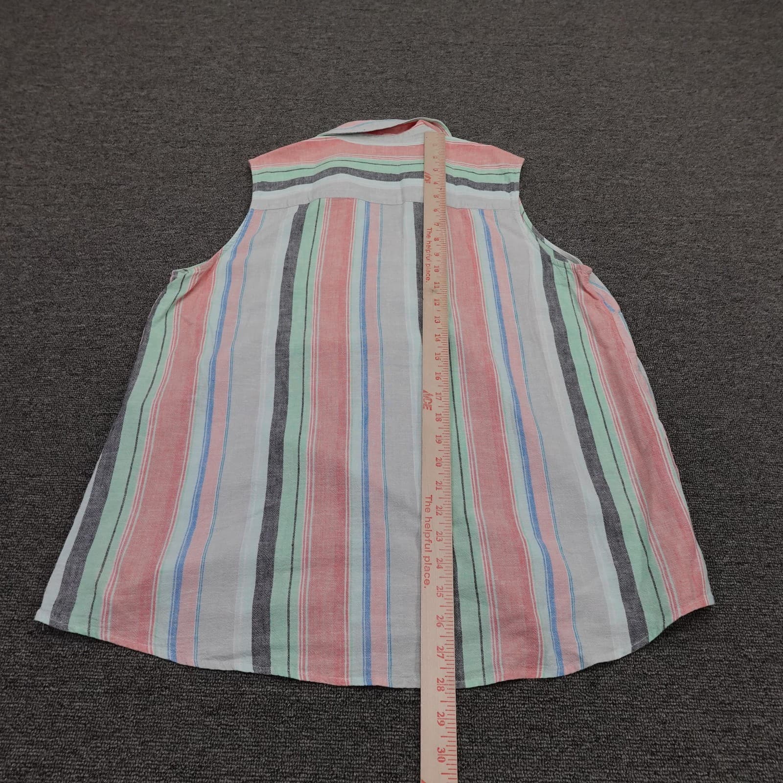 Zac & Rachel Blouse Womens Large Multicolor Stripe Linen Tunic V Neck Sleeveless - Thumbnail 5