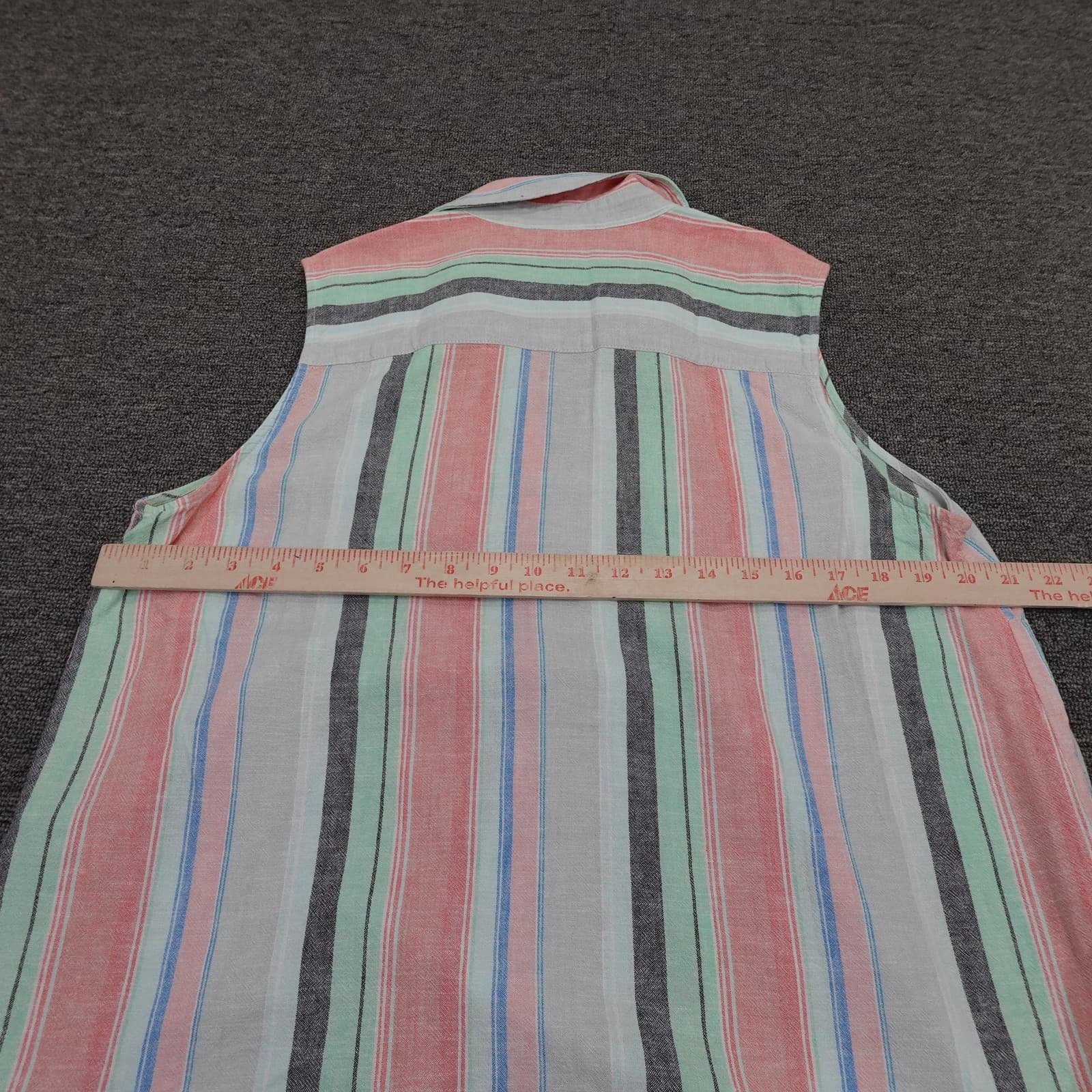 Zac & Rachel Blouse Womens Large Multicolor Stripe Linen Tunic V Neck Sleeveless - Thumbnail 4