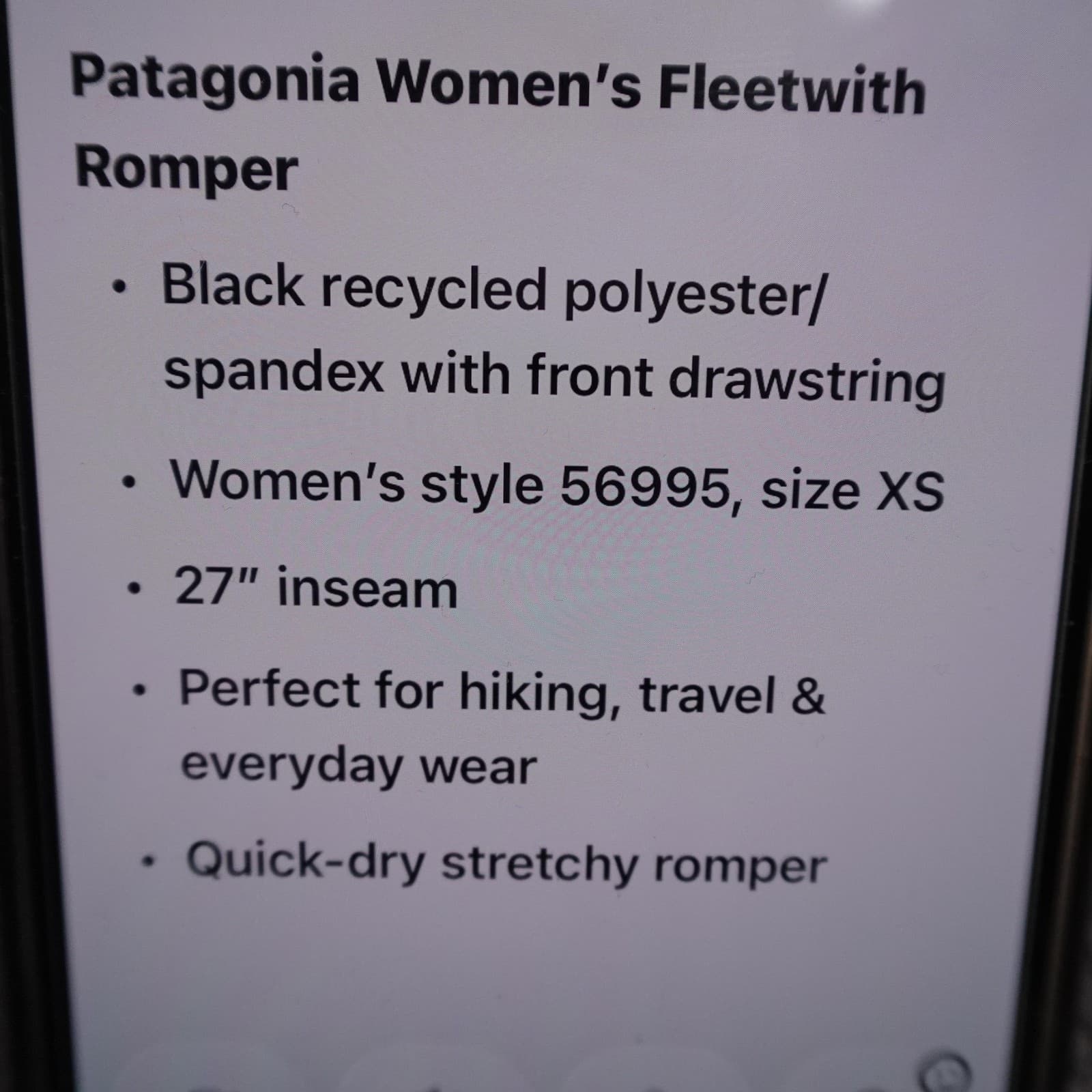 Patagonia Jumpsuit Womens XS Black Fleetwith V Neck Drawstring Quick Dry Travel - Thumbnail 6