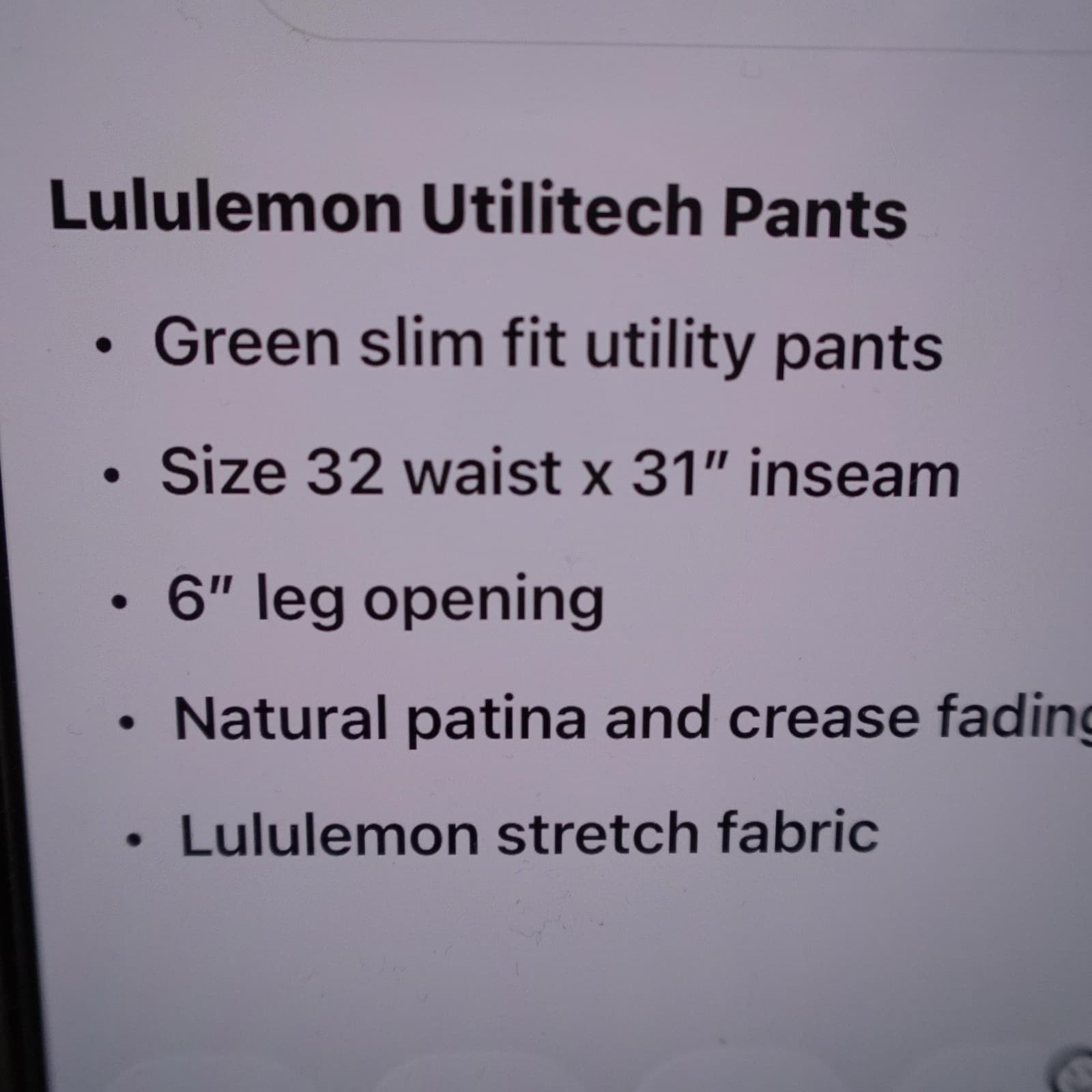 Lululemon Pants Mens 32x31 Green Utilitech 5 Pocket Slim Fit Stretch Chino - Thumbnail 9