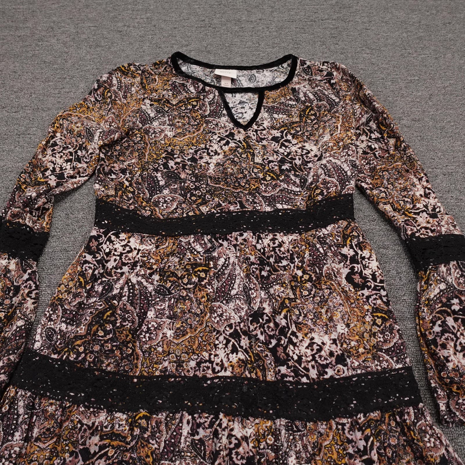 Knox Rose Dress Womens XS Multicolor Paisley Boho 3/4 Bell Sleeve Fit & Flare - Thumbnail 2