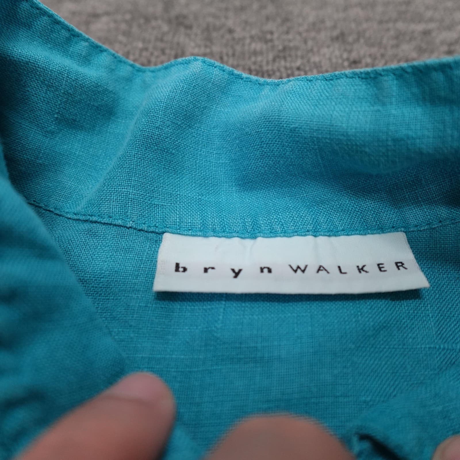 Bryn Walker Blouse Womens Large Blue Linen Button Front Mock Neck Top - Thumbnail 3