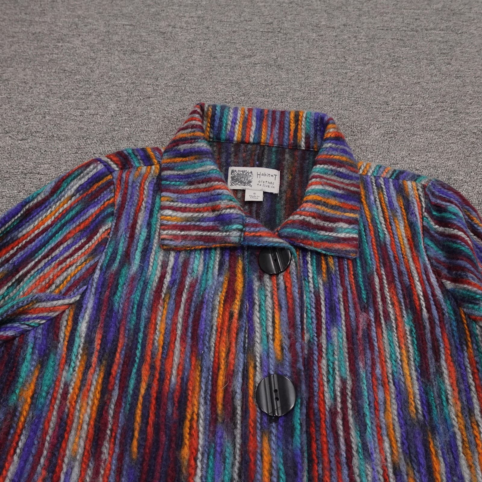 Habitat Coat Womens Small Multicolor Striped Knit Button Front Lined Pockets - Thumbnail 2