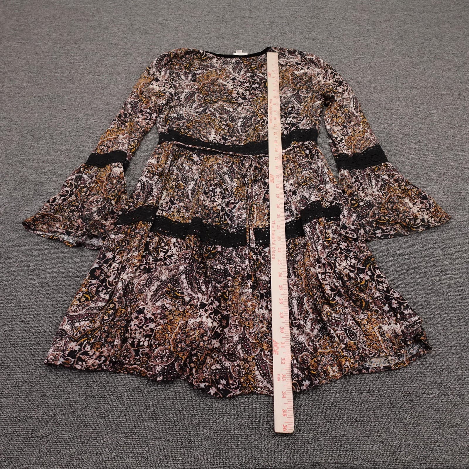 Knox Rose Dress Womens XS Multicolor Paisley Boho 3/4 Bell Sleeve Fit & Flare - Thumbnail 6