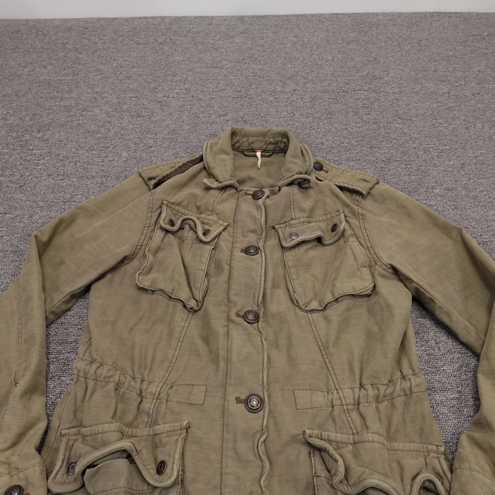 Free People Jacket Womens XS Green Not Your Brother's Surplus Utility Boho - Thumbnail 2